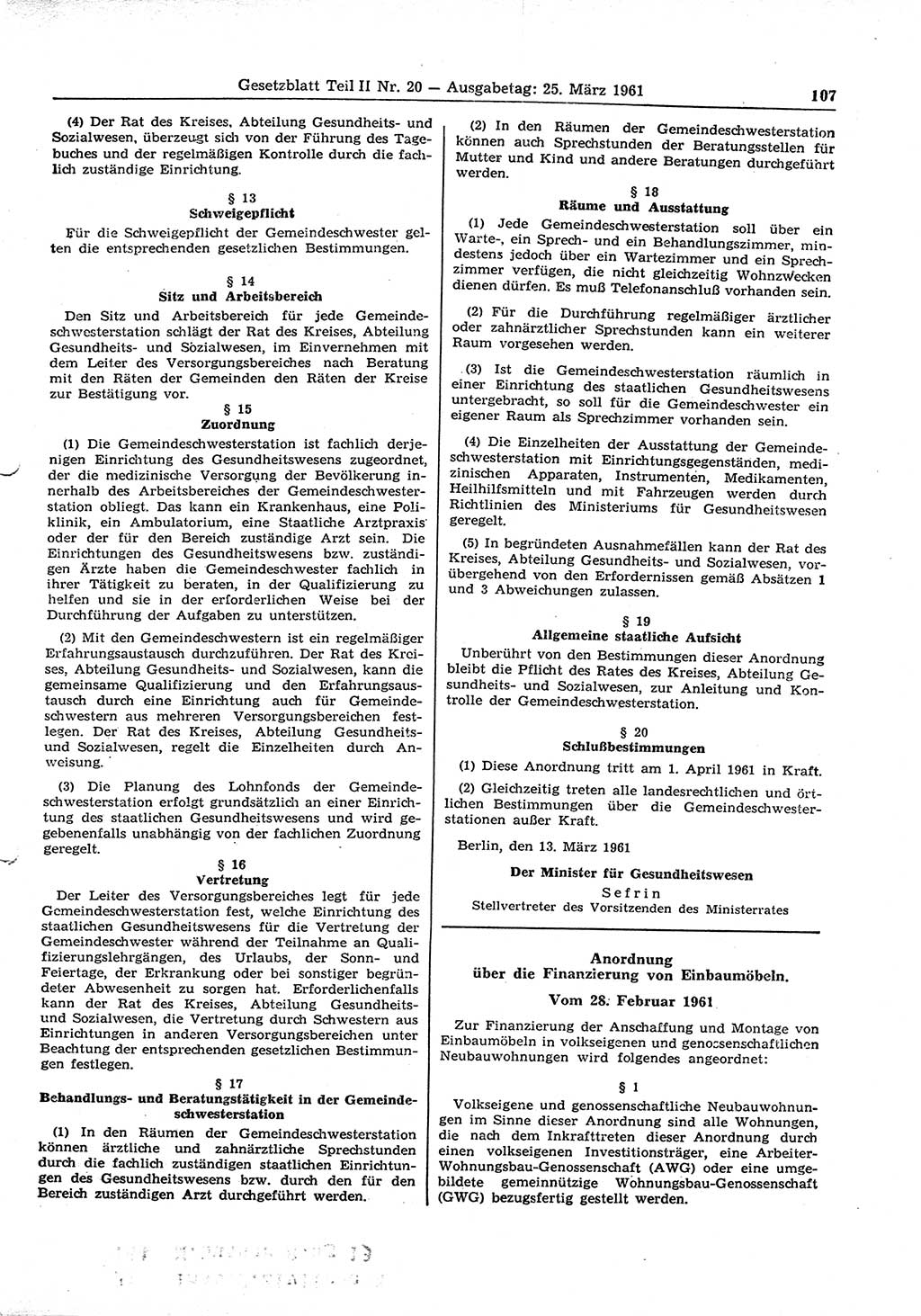 Gesetzblatt (GBl.) der Deutschen Demokratischen Republik (DDR) Teil ⅠⅠ 1961, Seite 107 (GBl. DDR ⅠⅠ 1961, S. 107)