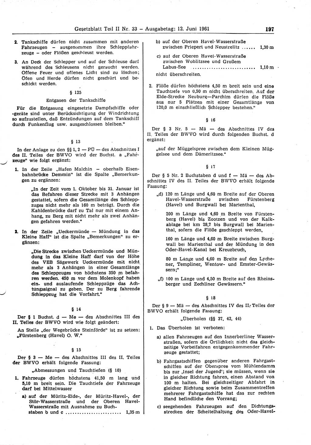 Gesetzblatt (GBl.) der Deutschen Demokratischen Republik (DDR) Teil ⅠⅠ 1961, Seite 197 (GBl. DDR ⅠⅠ 1961, S. 197)