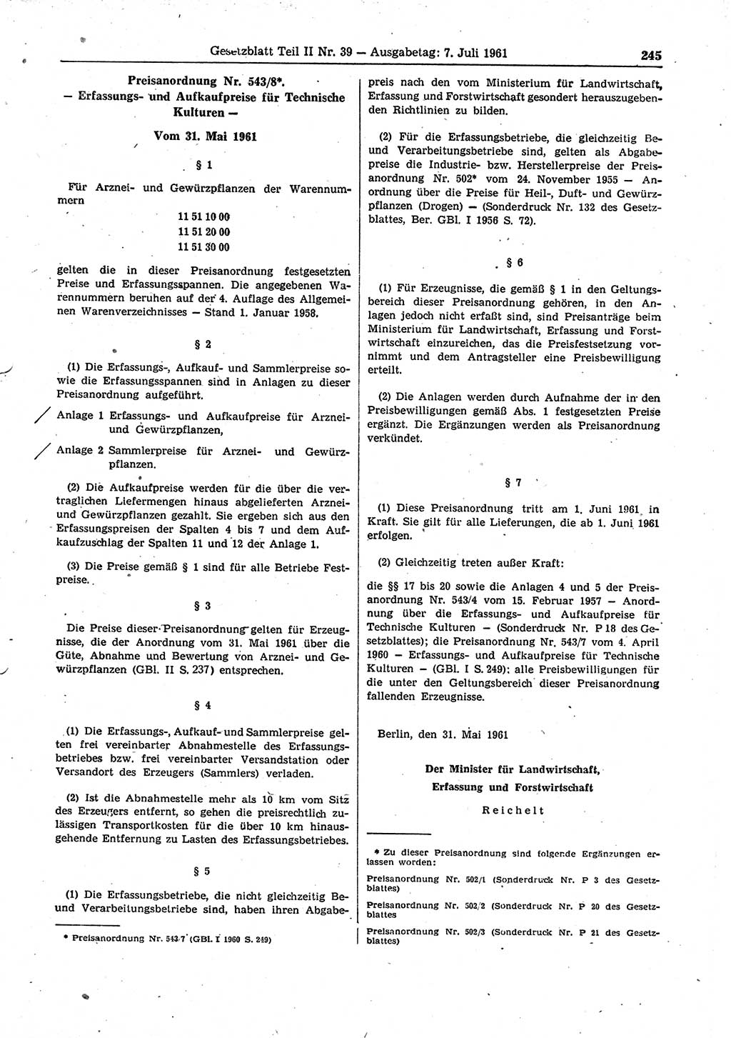 Gesetzblatt (GBl.) der Deutschen Demokratischen Republik (DDR) Teil ⅠⅠ 1961, Seite 245 (GBl. DDR ⅠⅠ 1961, S. 245)