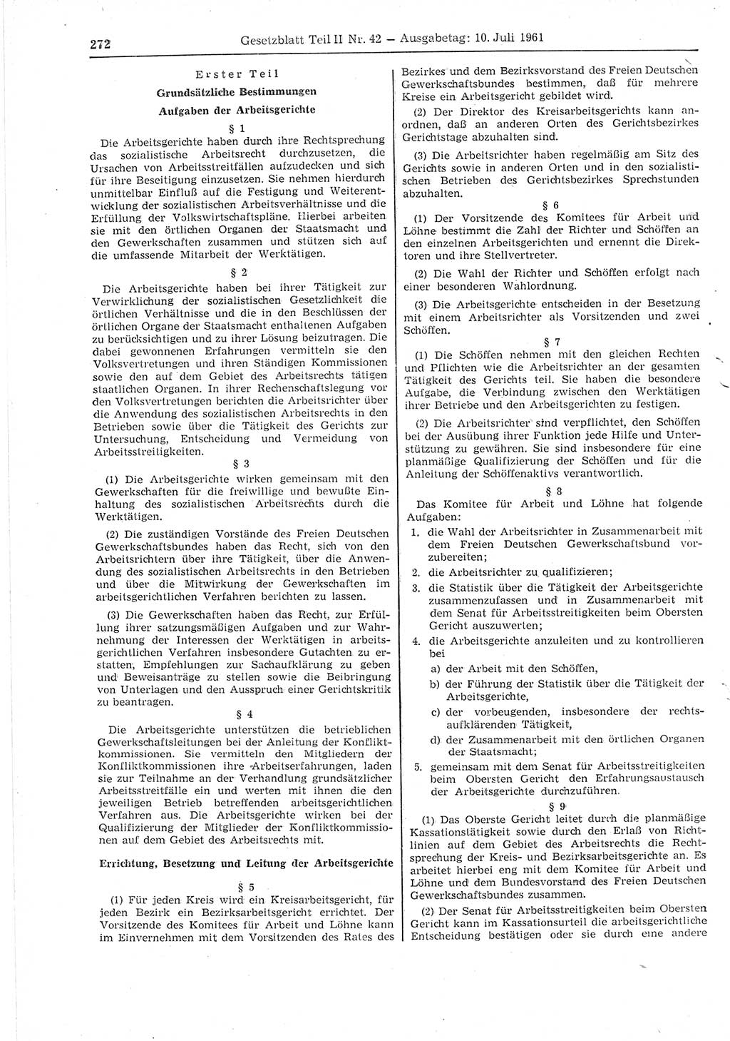 Gesetzblatt (GBl.) der Deutschen Demokratischen Republik (DDR) Teil ⅠⅠ 1961, Seite 272 (GBl. DDR ⅠⅠ 1961, S. 272)