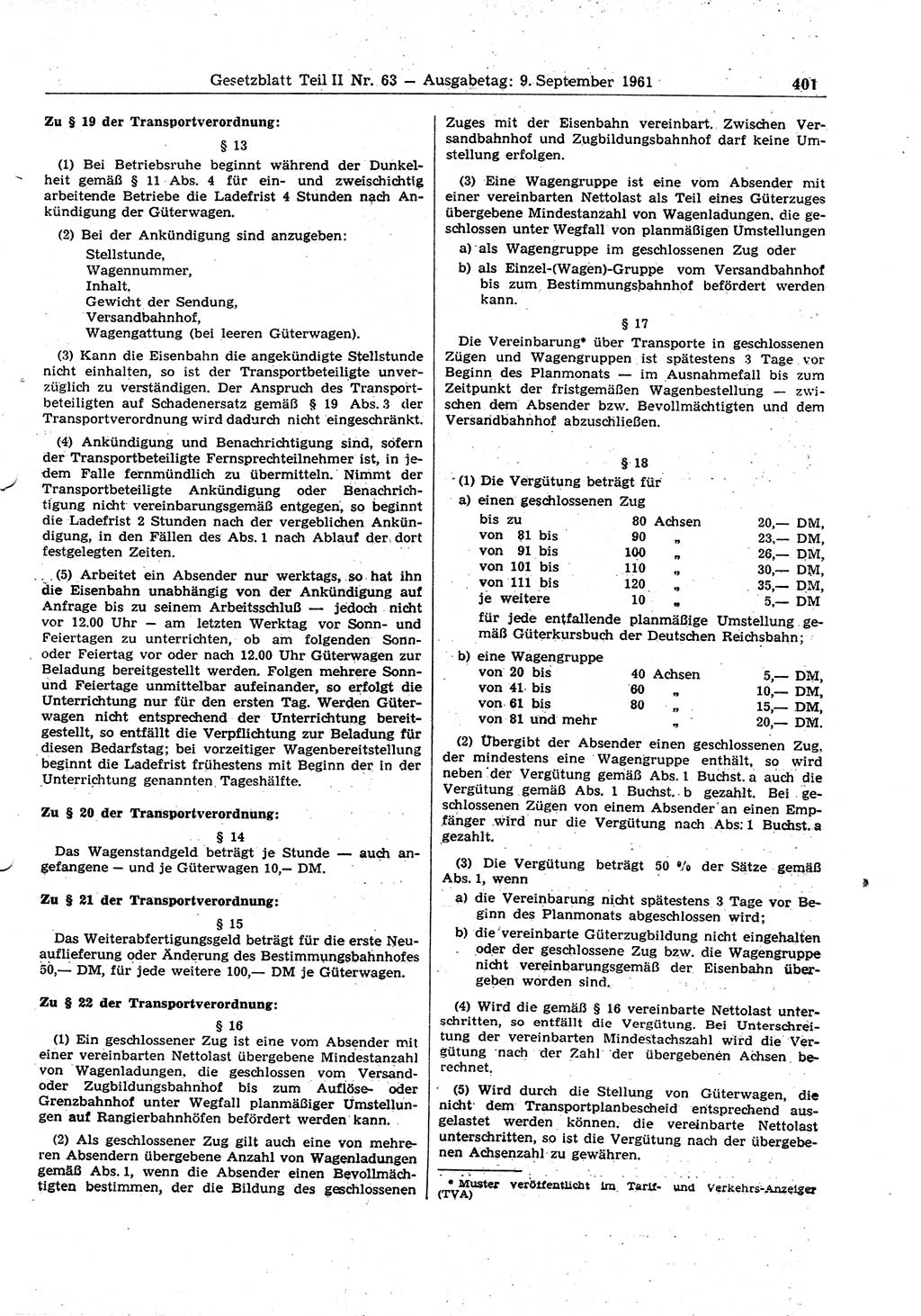 Gesetzblatt (GBl.) der Deutschen Demokratischen Republik (DDR) Teil ⅠⅠ 1961, Seite 401 (GBl. DDR ⅠⅠ 1961, S. 401)