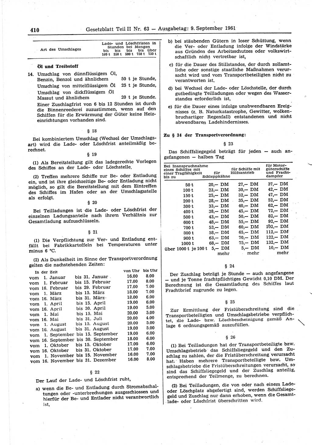 Gesetzblatt (GBl.) der Deutschen Demokratischen Republik (DDR) Teil ⅠⅠ 1961, Seite 410 (GBl. DDR ⅠⅠ 1961, S. 410)