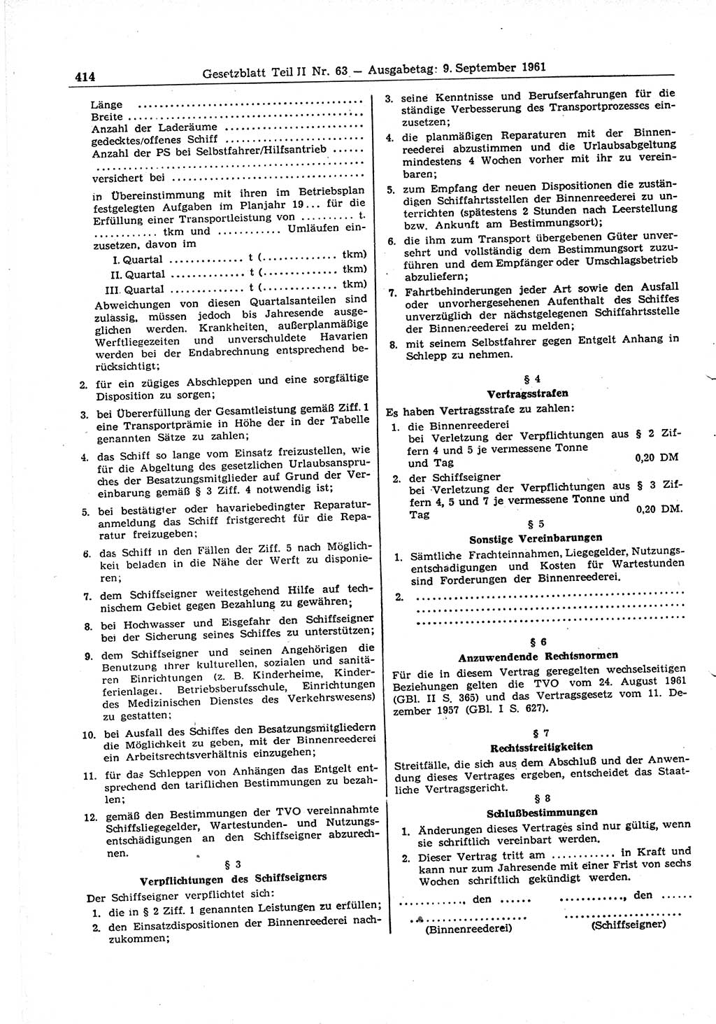 Gesetzblatt (GBl.) der Deutschen Demokratischen Republik (DDR) Teil ⅠⅠ 1961, Seite 414 (GBl. DDR ⅠⅠ 1961, S. 414)