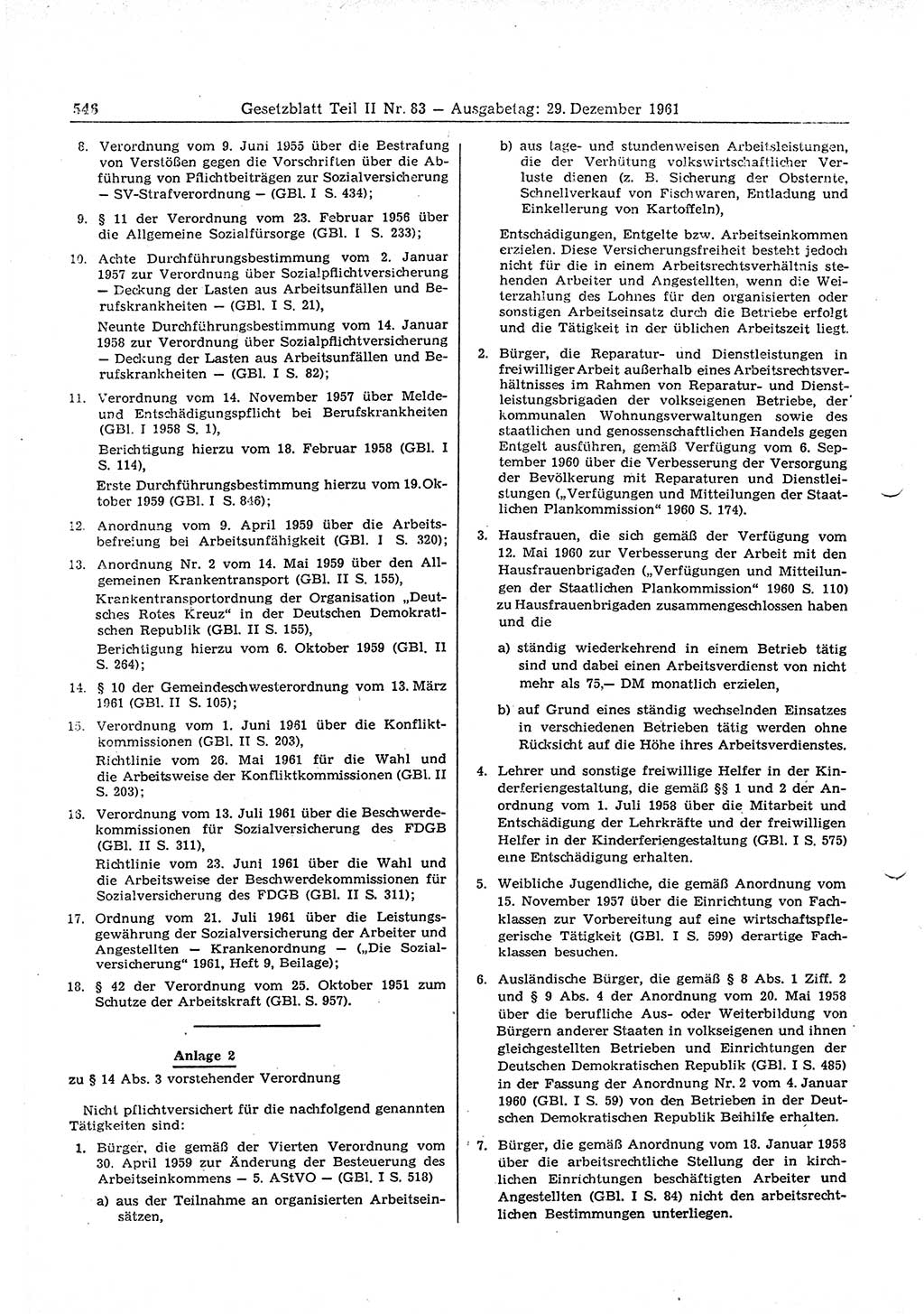 Gesetzblatt (GBl.) der Deutschen Demokratischen Republik (DDR) Teil ⅠⅠ 1961, Seite 546 (GBl. DDR ⅠⅠ 1961, S. 546)