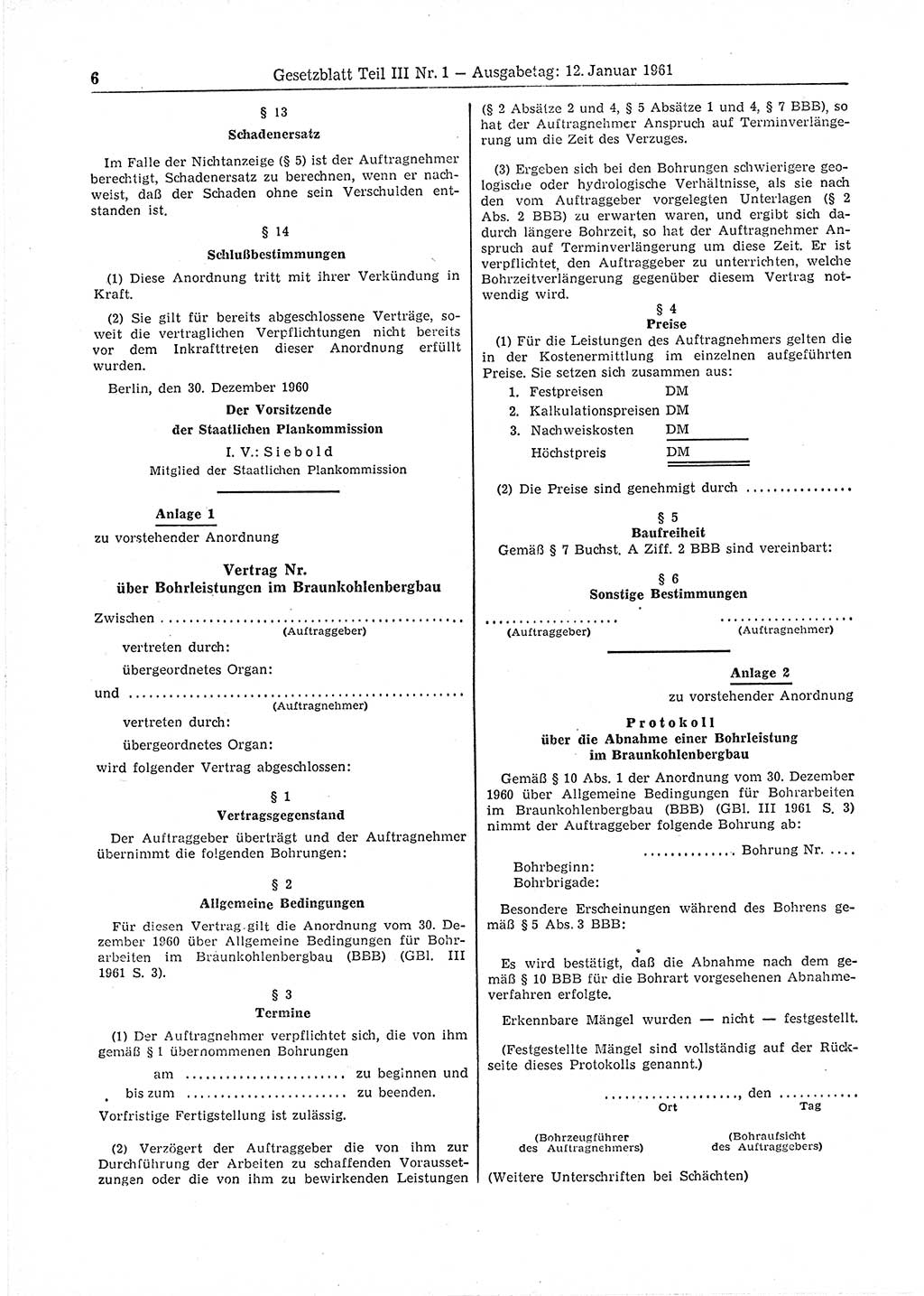 Gesetzblatt (GBl.) der Deutschen Demokratischen Republik (DDR) Teil ⅠⅠⅠ 1961, Seite 6 (GBl. DDR ⅠⅠⅠ 1961, S. 6)