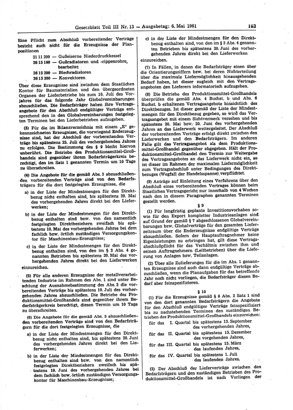 Gesetzblatt (GBl.) der Deutschen Demokratischen Republik (DDR) Teil ⅠⅠⅠ 1961, Seite 163 (GBl. DDR ⅠⅠⅠ 1961, S. 163)