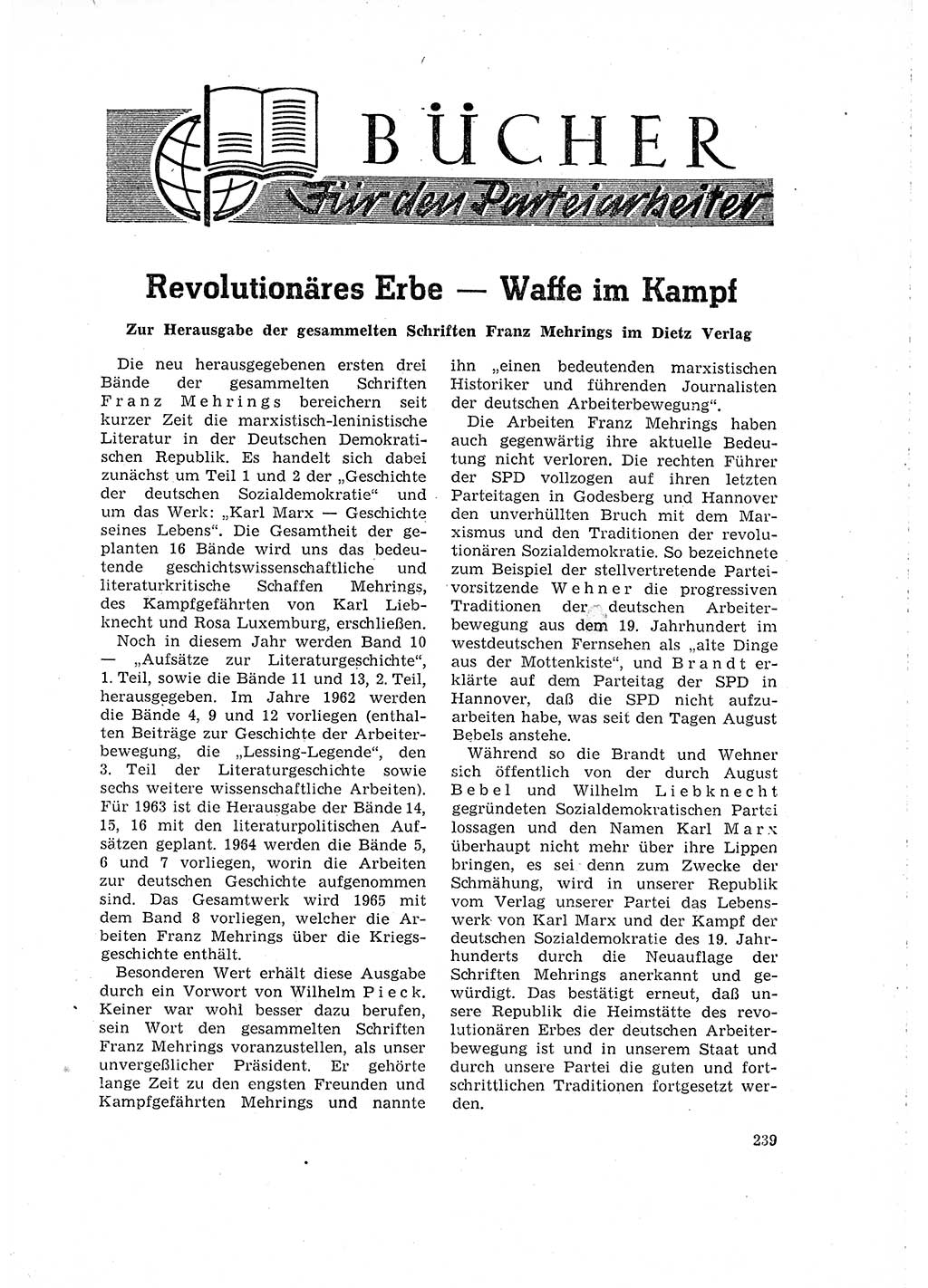 Neuer Weg (NW), Organ des Zentralkomitees (ZK) der SED (Sozialistische Einheitspartei Deutschlands) für Fragen des Parteilebens, 16. Jahrgang [Deutsche Demokratische Republik (DDR)] 1961, Seite 239 (NW ZK SED DDR 1961, S. 239)