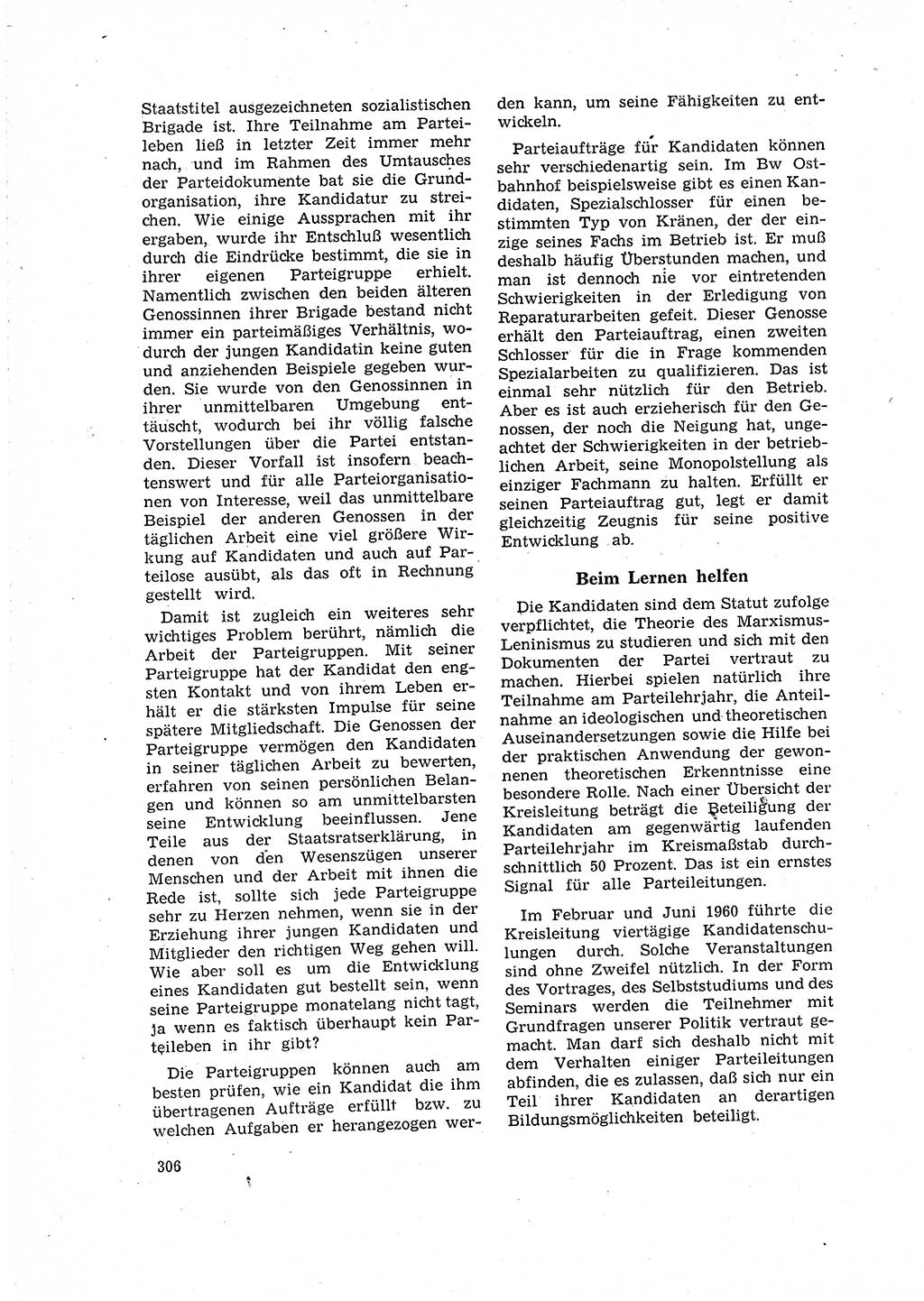 Neuer Weg (NW), Organ des Zentralkomitees (ZK) der SED (Sozialistische Einheitspartei Deutschlands) für Fragen des Parteilebens, 16. Jahrgang [Deutsche Demokratische Republik (DDR)] 1961, Seite 306 (NW ZK SED DDR 1961, S. 306)