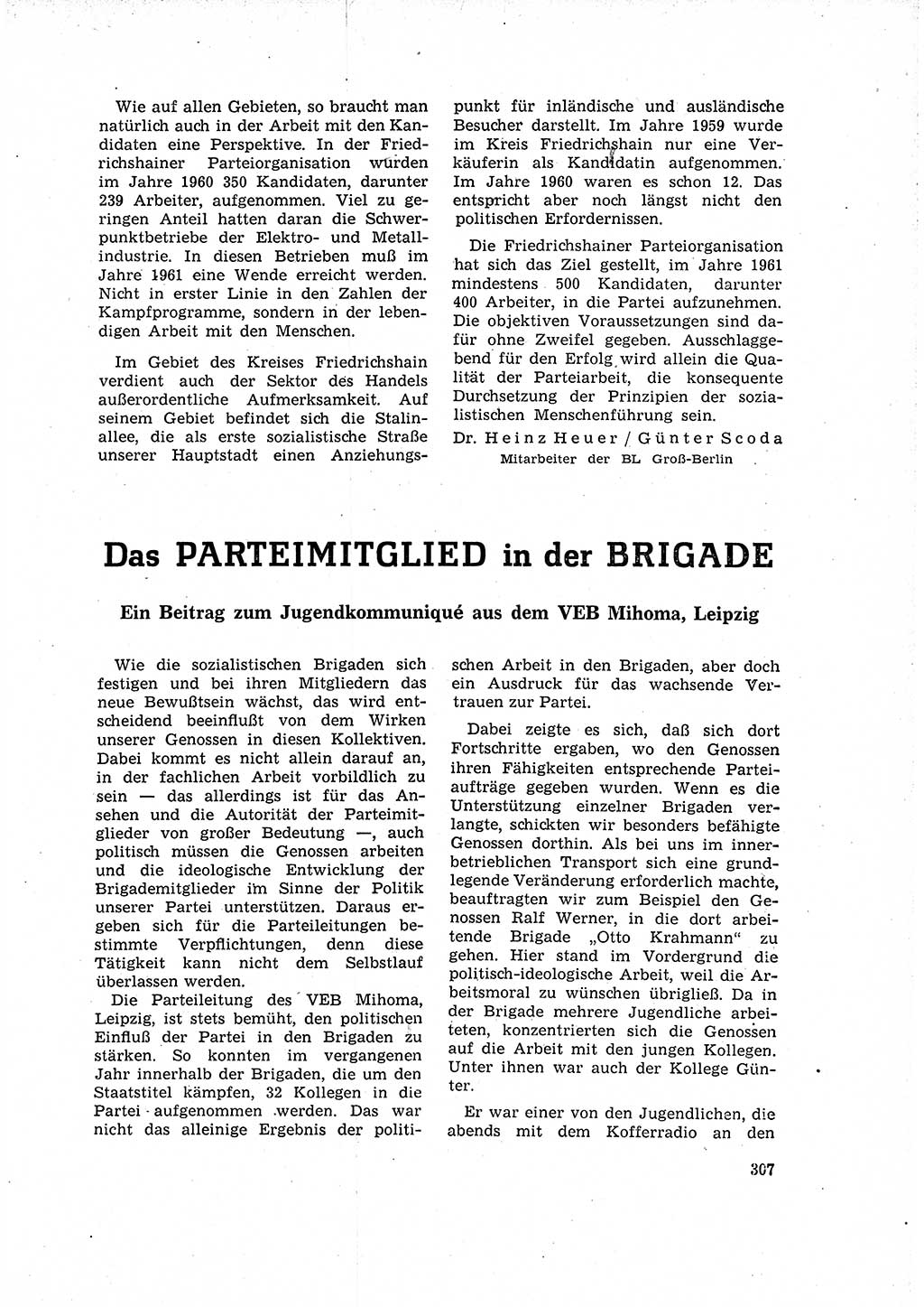 Neuer Weg (NW), Organ des Zentralkomitees (ZK) der SED (Sozialistische Einheitspartei Deutschlands) für Fragen des Parteilebens, 16. Jahrgang [Deutsche Demokratische Republik (DDR)] 1961, Seite 307 (NW ZK SED DDR 1961, S. 307)