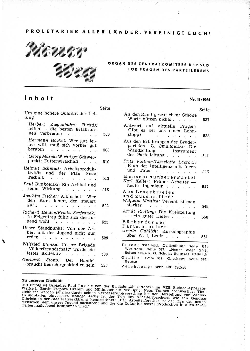 Neuer Weg (NW), Organ des Zentralkomitees (ZK) der SED (Sozialistische Einheitspartei Deutschlands) für Fragen des Parteilebens, 16. Jahrgang [Deutsche Demokratische Republik (DDR)] 1961, Seite 505 (NW ZK SED DDR 1961, S. 505)