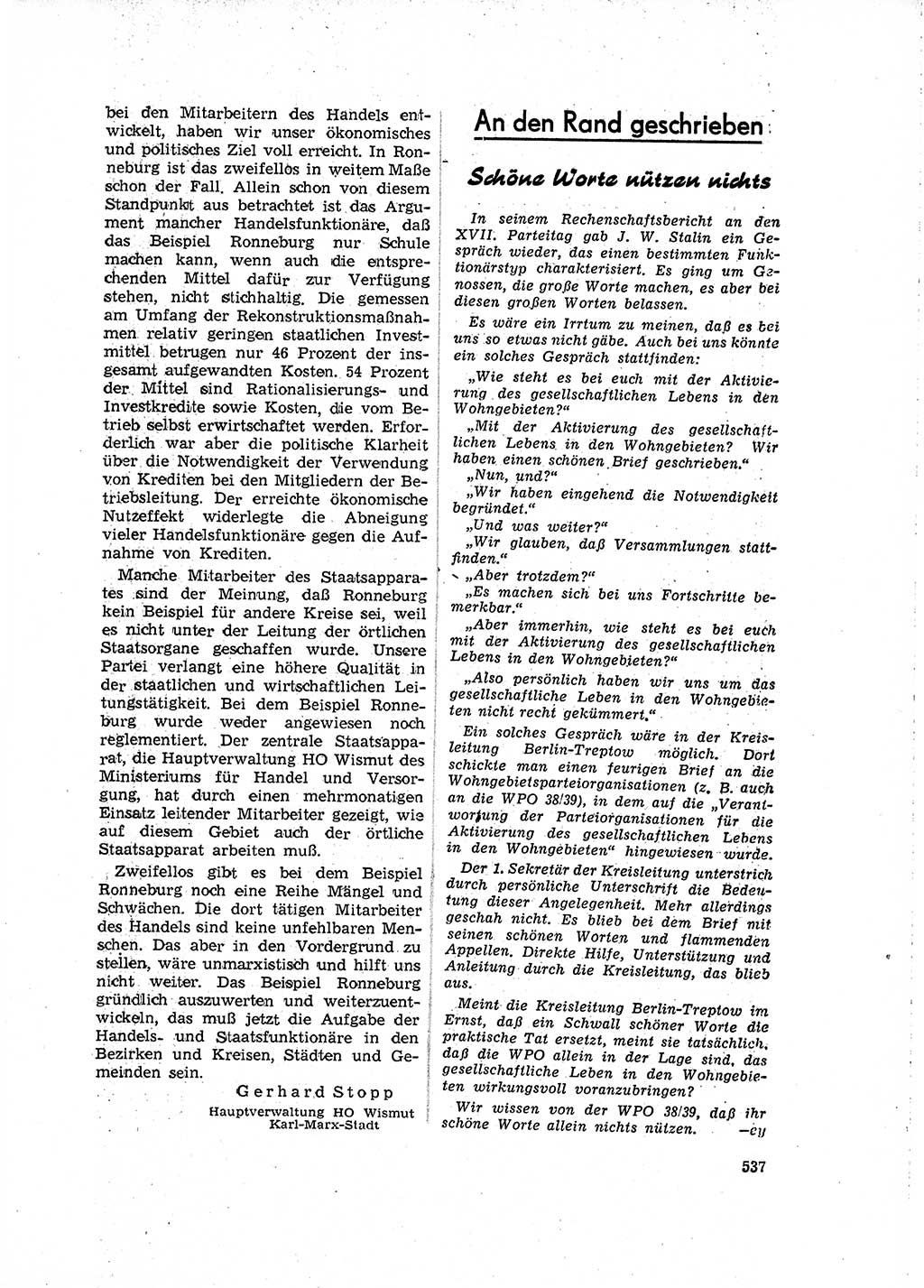 Neuer Weg (NW), Organ des Zentralkomitees (ZK) der SED (Sozialistische Einheitspartei Deutschlands) für Fragen des Parteilebens, 16. Jahrgang [Deutsche Demokratische Republik (DDR)] 1961, Seite 537 (NW ZK SED DDR 1961, S. 537)