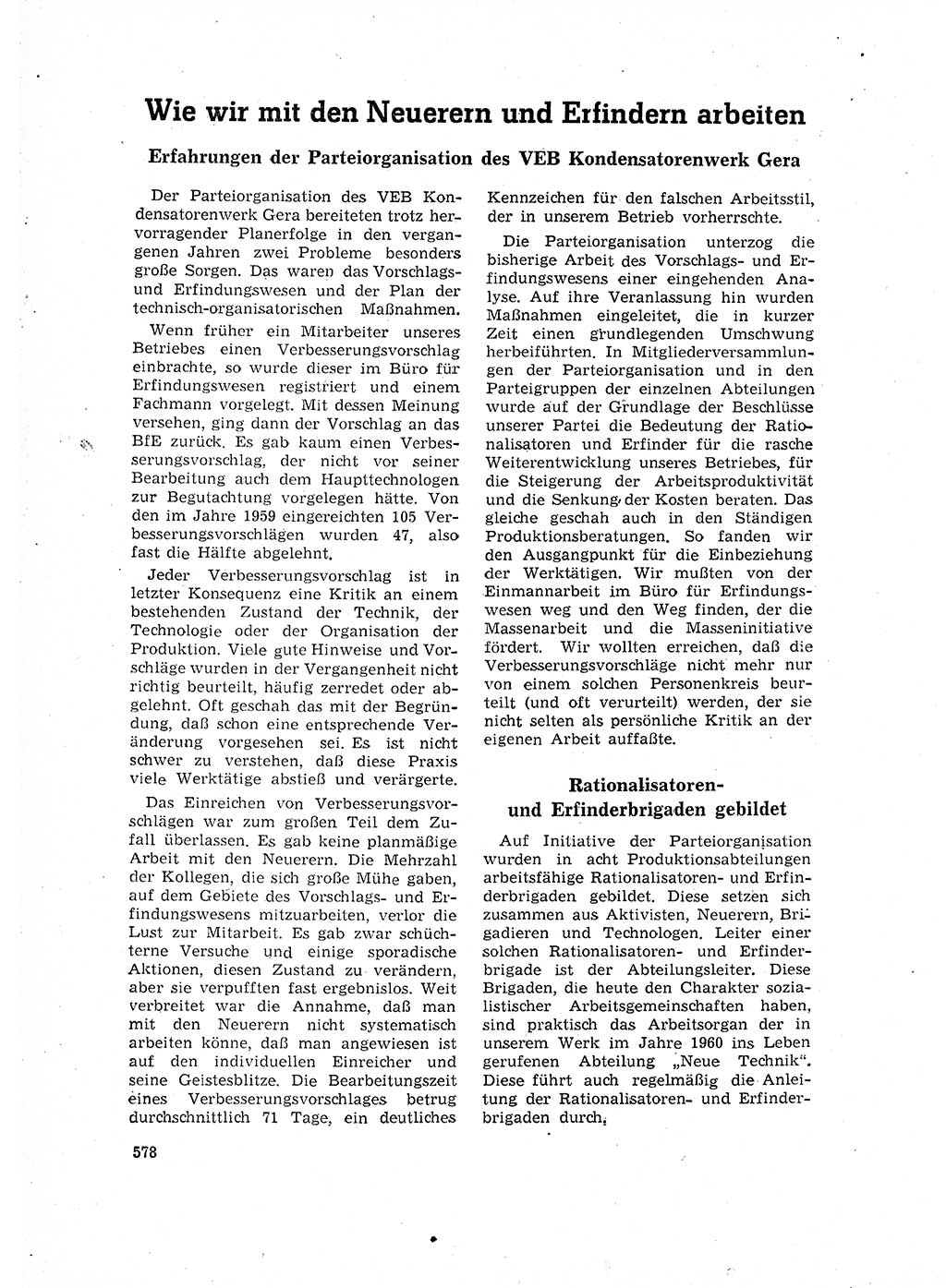 Neuer Weg (NW), Organ des Zentralkomitees (ZK) der SED (Sozialistische Einheitspartei Deutschlands) für Fragen des Parteilebens, 16. Jahrgang [Deutsche Demokratische Republik (DDR)] 1961, Seite 578 (NW ZK SED DDR 1961, S. 578)