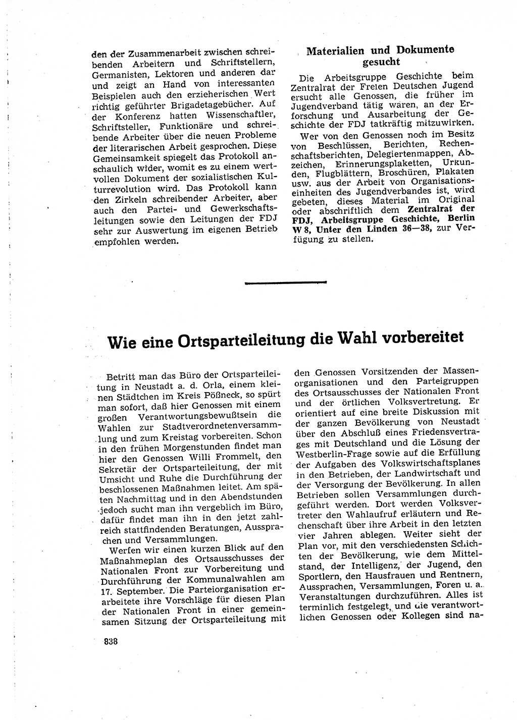 Neuer Weg (NW), Organ des Zentralkomitees (ZK) der SED (Sozialistische Einheitspartei Deutschlands) für Fragen des Parteilebens, 16. Jahrgang [Deutsche Demokratische Republik (DDR)] 1961, Seite 838 (NW ZK SED DDR 1961, S. 838)