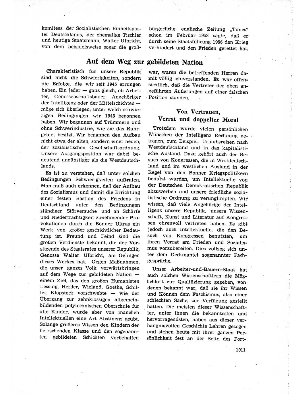 Neuer Weg (NW), Organ des Zentralkomitees (ZK) der SED (Sozialistische Einheitspartei Deutschlands) für Fragen des Parteilebens, 16. Jahrgang [Deutsche Demokratische Republik (DDR)] 1961, Seite 1011 (NW ZK SED DDR 1961, S. 1011)