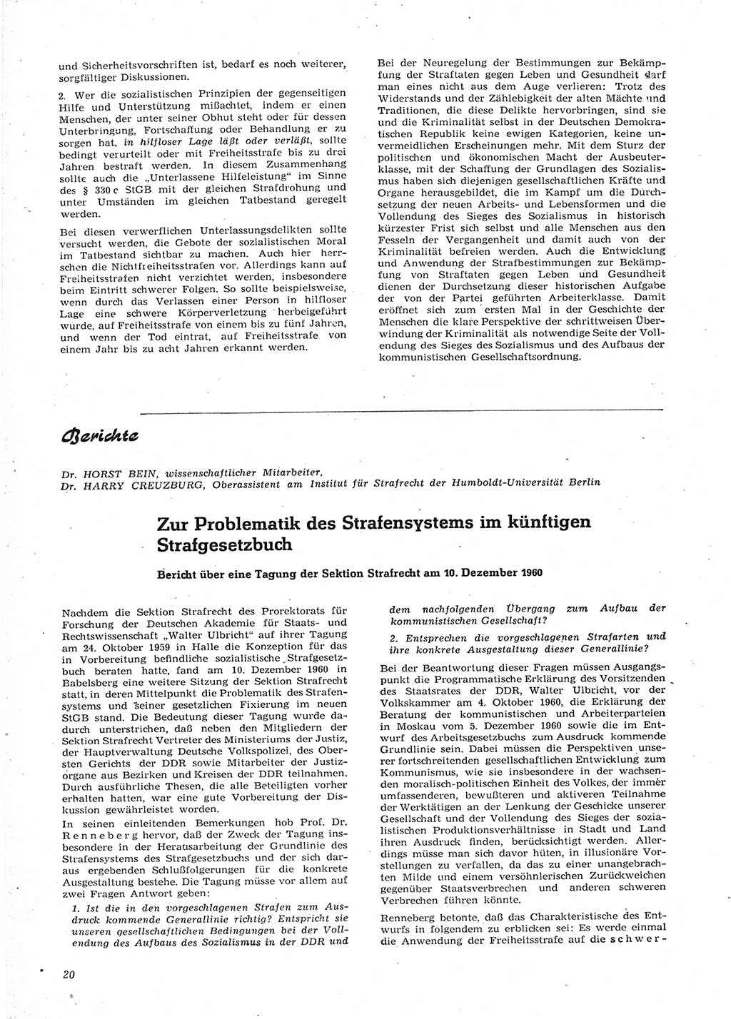 Neue Justiz (NJ), Zeitschrift für Recht und Rechtswissenschaft [Deutsche Demokratische Republik (DDR)], 15. Jahrgang 1961, Seite 20 (NJ DDR 1961, S. 20)