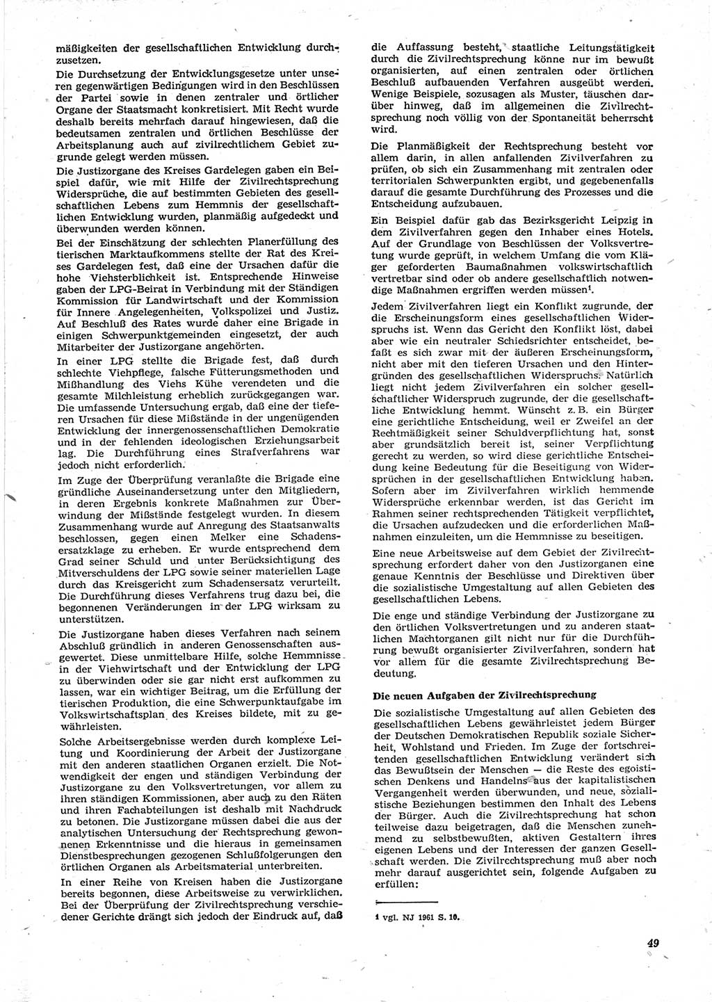 Neue Justiz (NJ), Zeitschrift für Recht und Rechtswissenschaft [Deutsche Demokratische Republik (DDR)], 15. Jahrgang 1961, Seite 49 (NJ DDR 1961, S. 49)