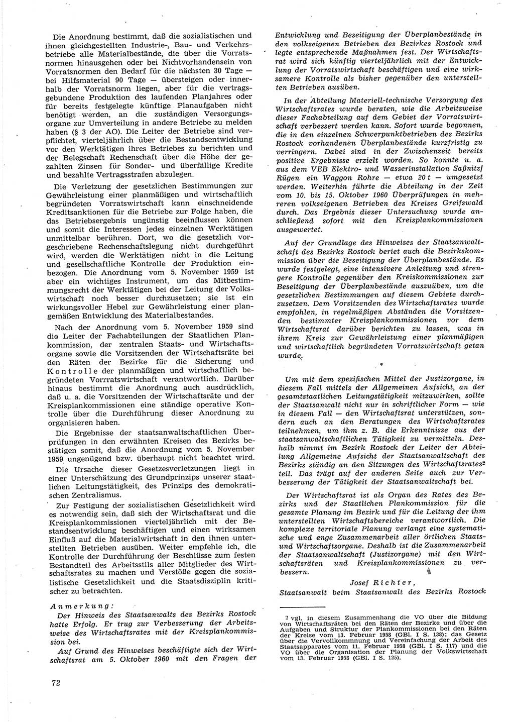 Neue Justiz (NJ), Zeitschrift für Recht und Rechtswissenschaft [Deutsche Demokratische Republik (DDR)], 15. Jahrgang 1961, Seite 72 (NJ DDR 1961, S. 72)