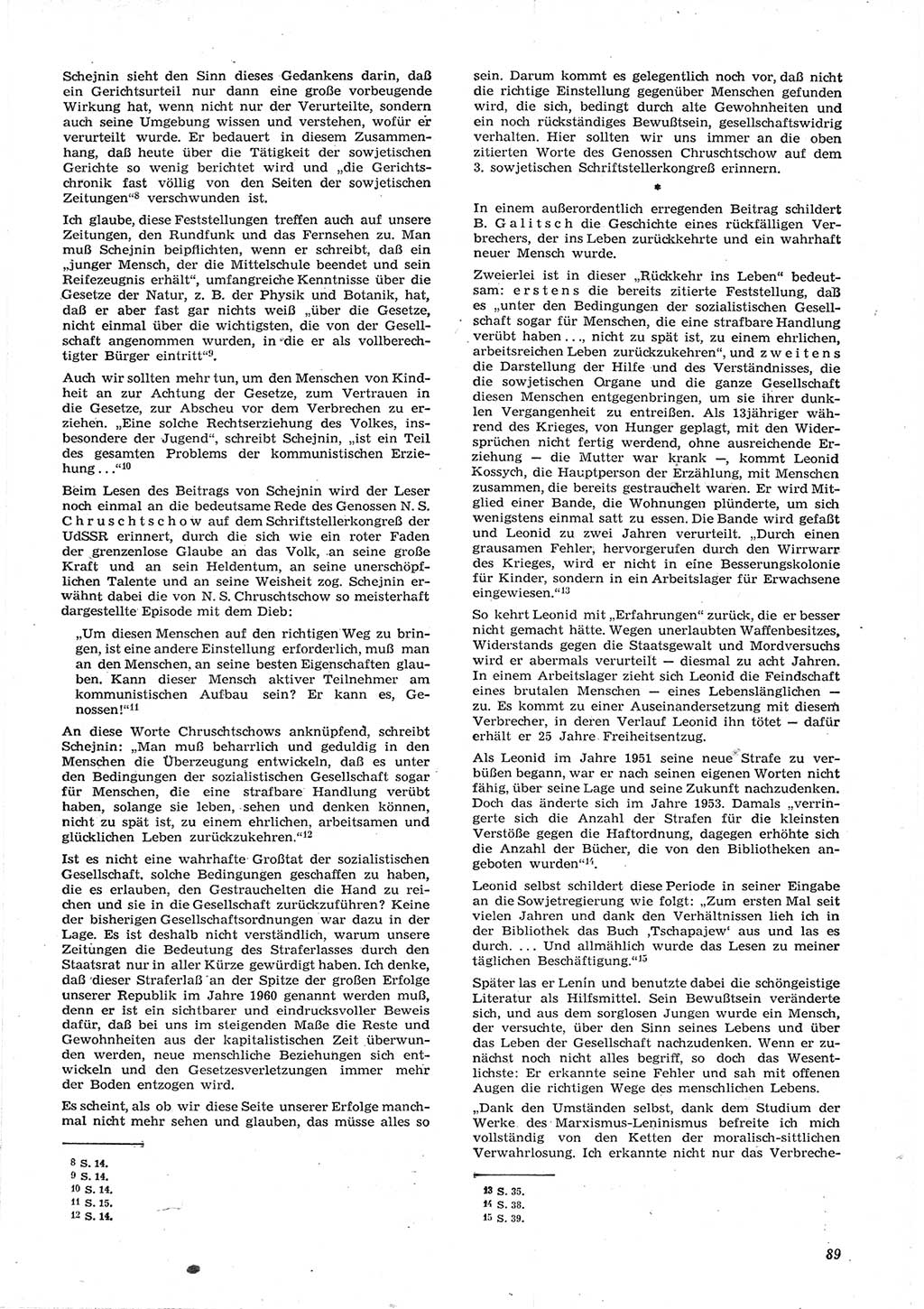Neue Justiz (NJ), Zeitschrift für Recht und Rechtswissenschaft [Deutsche Demokratische Republik (DDR)], 15. Jahrgang 1961, Seite 89 (NJ DDR 1961, S. 89)