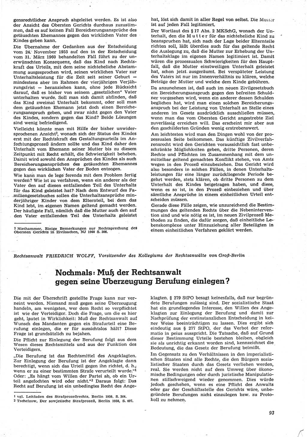Neue Justiz (NJ), Zeitschrift für Recht und Rechtswissenschaft [Deutsche Demokratische Republik (DDR)], 15. Jahrgang 1961, Seite 93 (NJ DDR 1961, S. 93)