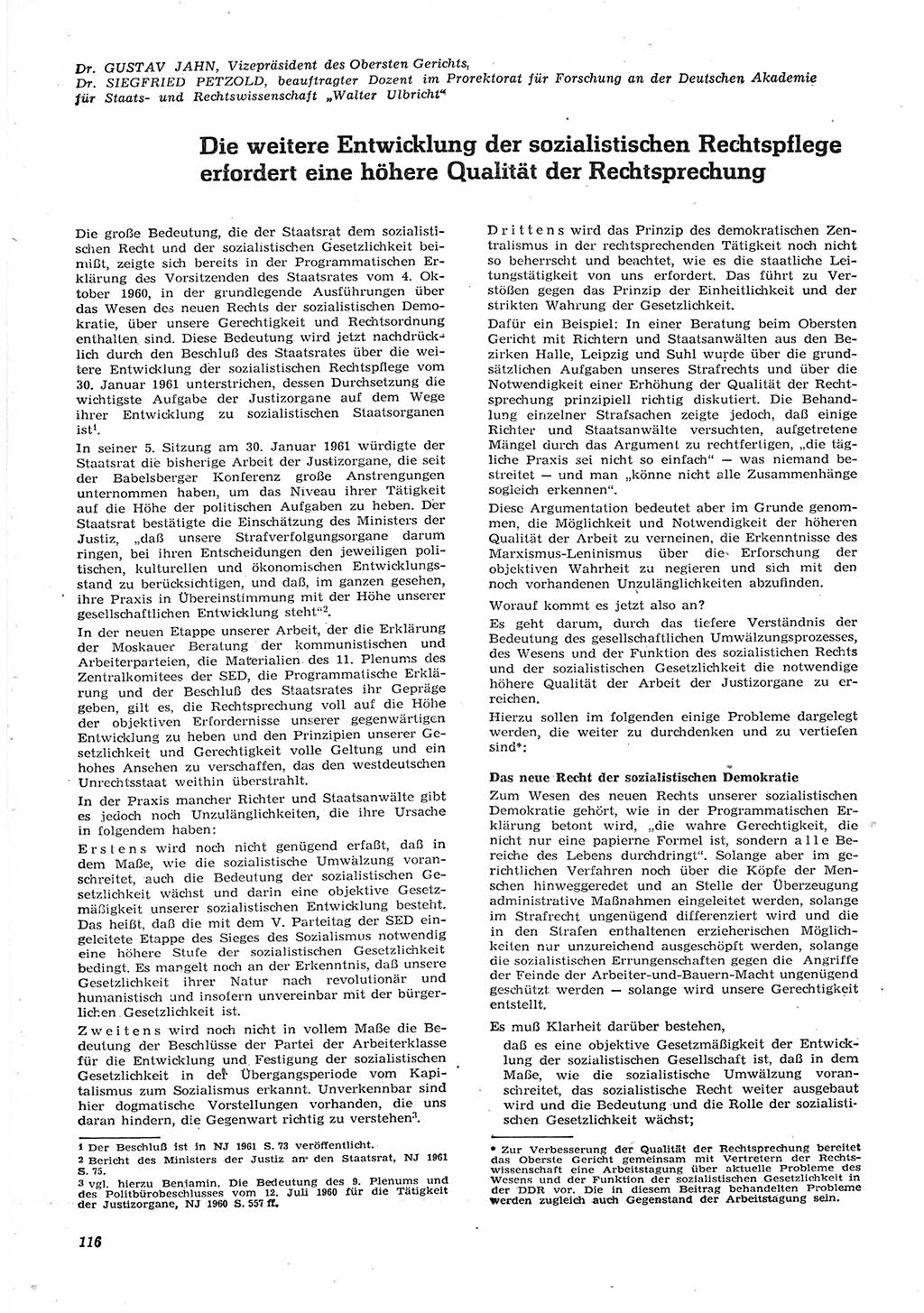 Neue Justiz (NJ), Zeitschrift für Recht und Rechtswissenschaft [Deutsche Demokratische Republik (DDR)], 15. Jahrgang 1961, Seite 116 (NJ DDR 1961, S. 116)