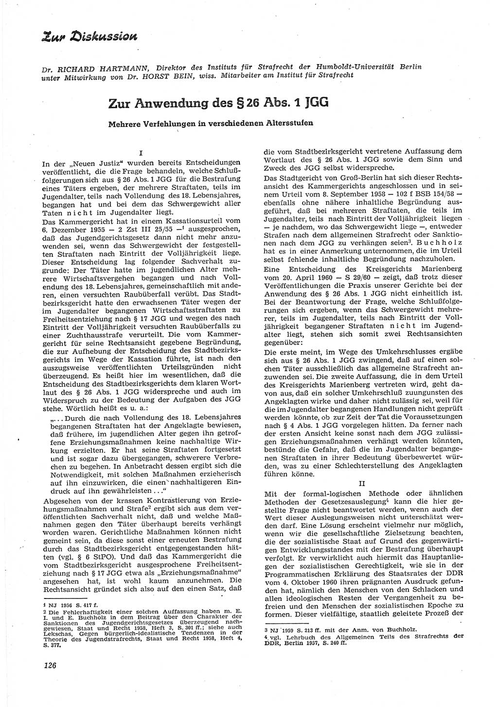 Neue Justiz (NJ), Zeitschrift für Recht und Rechtswissenschaft [Deutsche Demokratische Republik (DDR)], 15. Jahrgang 1961, Seite 126 (NJ DDR 1961, S. 126)