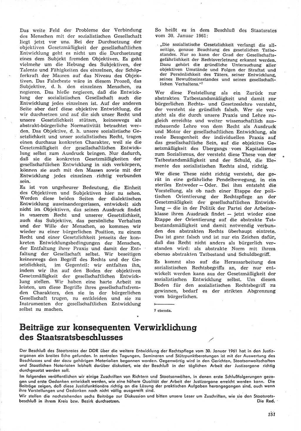 Neue Justiz (NJ), Zeitschrift für Recht und Rechtswissenschaft [Deutsche Demokratische Republik (DDR)], 15. Jahrgang 1961, Seite 151 (NJ DDR 1961, S. 151)