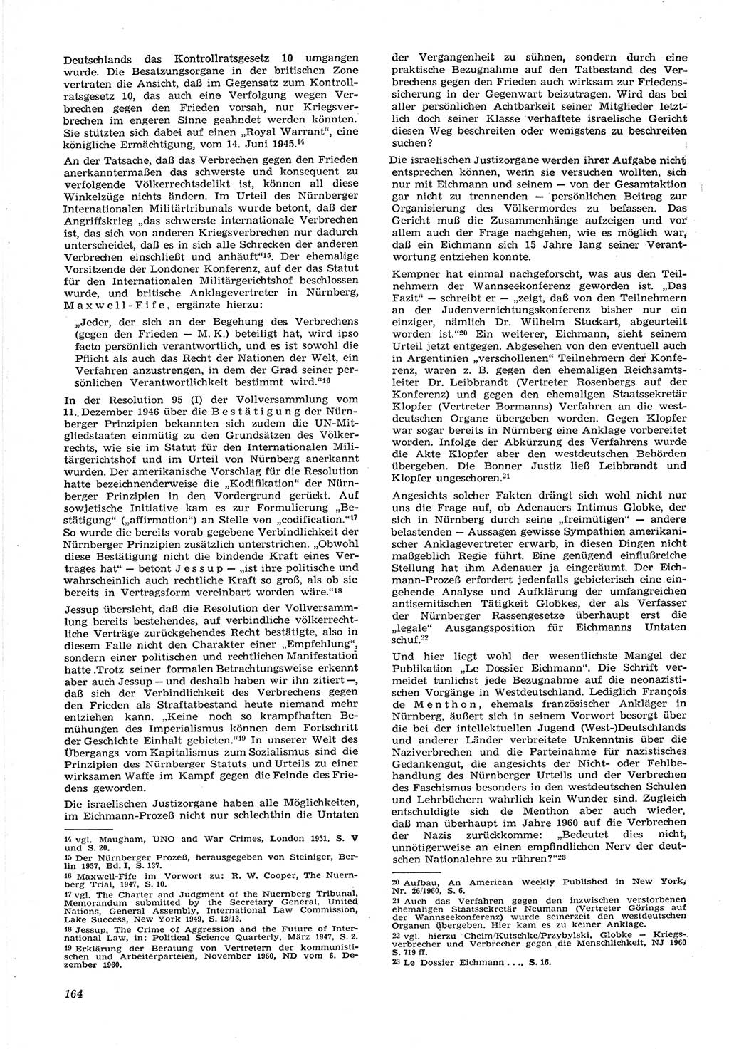 Neue Justiz (NJ), Zeitschrift für Recht und Rechtswissenschaft [Deutsche Demokratische Republik (DDR)], 15. Jahrgang 1961, Seite 164 (NJ DDR 1961, S. 164)