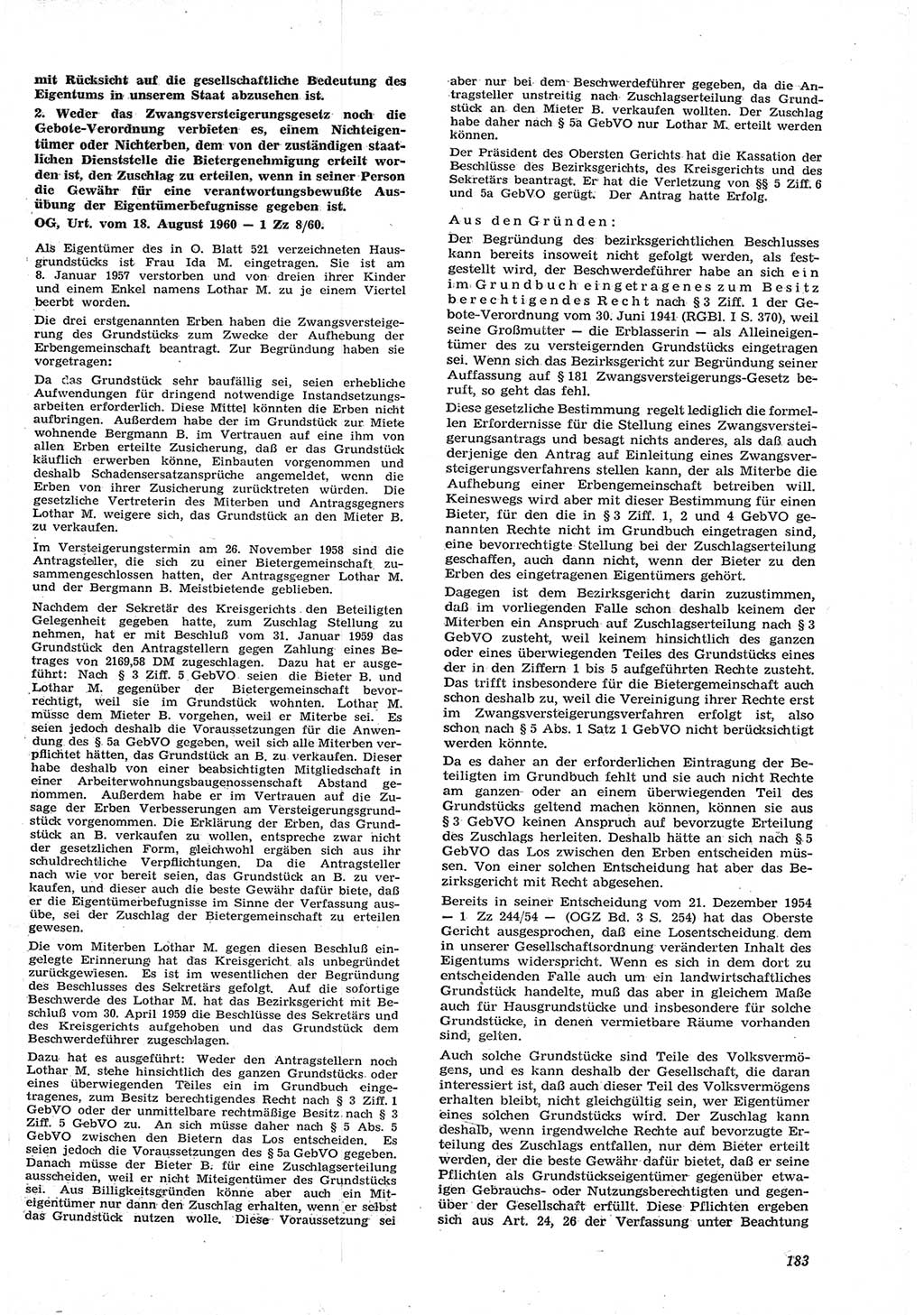 Neue Justiz (NJ), Zeitschrift für Recht und Rechtswissenschaft [Deutsche Demokratische Republik (DDR)], 15. Jahrgang 1961, Seite 183 (NJ DDR 1961, S. 183)