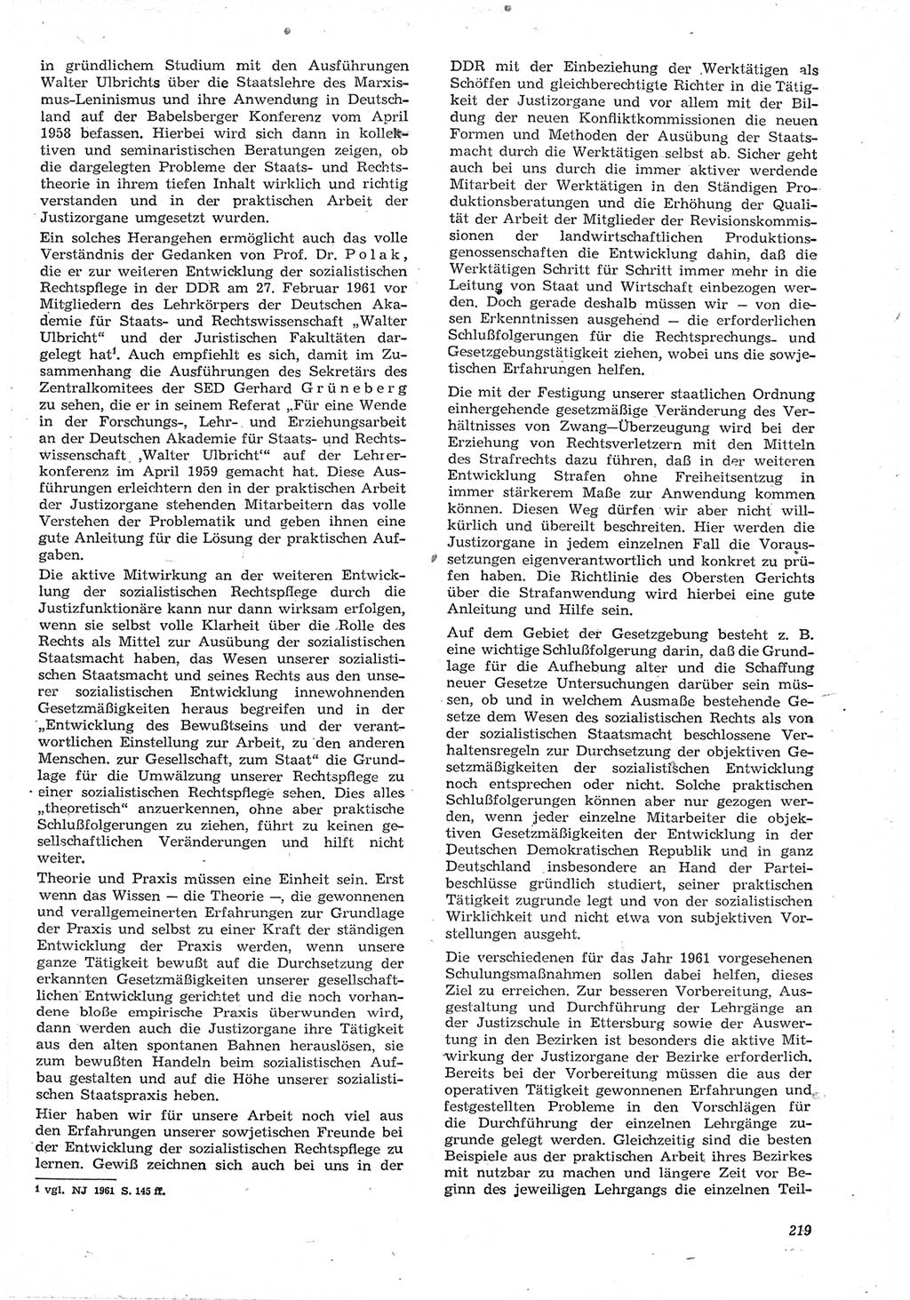 Neue Justiz (NJ), Zeitschrift für Recht und Rechtswissenschaft [Deutsche Demokratische Republik (DDR)], 15. Jahrgang 1961, Seite 219 (NJ DDR 1961, S. 219)