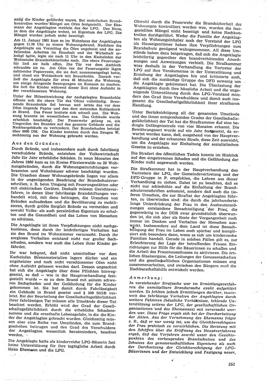 Neue Justiz (NJ), Zeitschrift für Recht und Rechtswissenschaft [Deutsche Demokratische Republik (DDR)], 15. Jahrgang 1961, Seite 251 (NJ DDR 1961, S. 251)