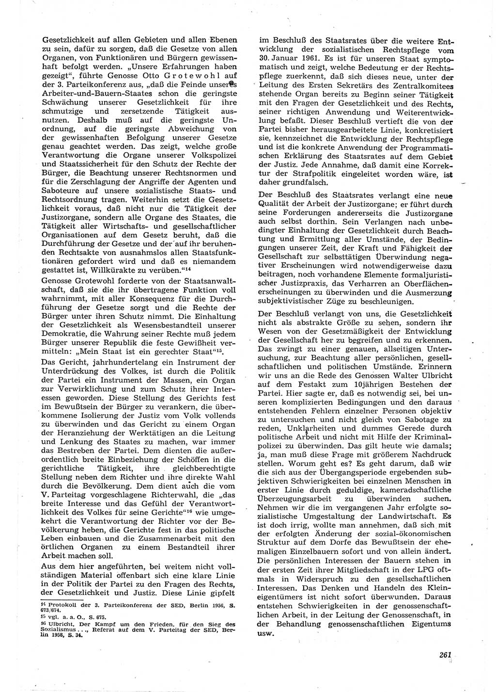 Neue Justiz (NJ), Zeitschrift für Recht und Rechtswissenschaft [Deutsche Demokratische Republik (DDR)], 15. Jahrgang 1961, Seite 261 (NJ DDR 1961, S. 261)