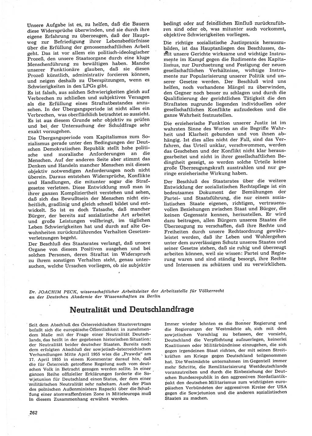 Neue Justiz (NJ), Zeitschrift für Recht und Rechtswissenschaft [Deutsche Demokratische Republik (DDR)], 15. Jahrgang 1961, Seite 262 (NJ DDR 1961, S. 262)