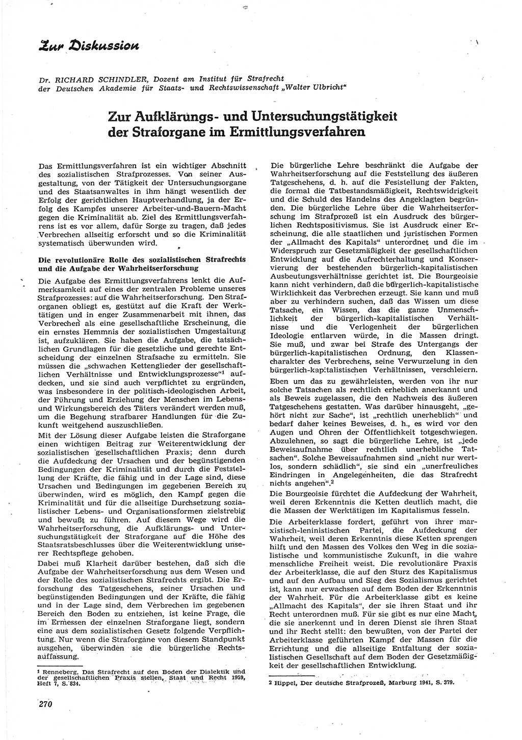Neue Justiz (NJ), Zeitschrift für Recht und Rechtswissenschaft [Deutsche Demokratische Republik (DDR)], 15. Jahrgang 1961, Seite 270 (NJ DDR 1961, S. 270)