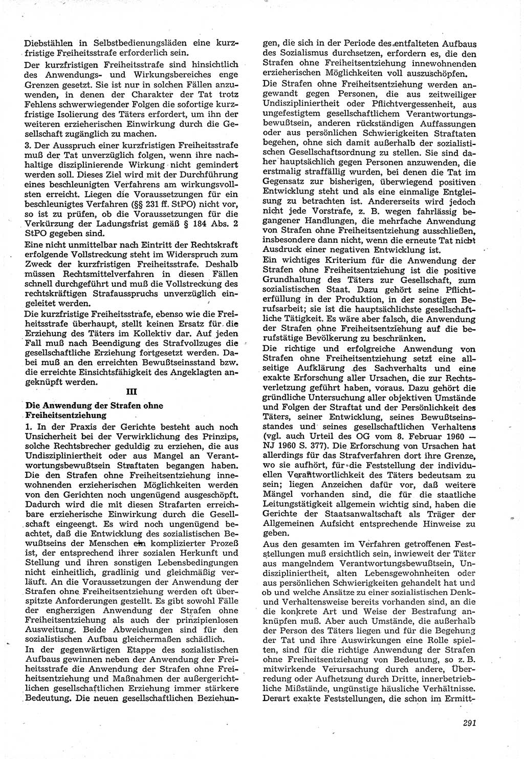 Neue Justiz (NJ), Zeitschrift für Recht und Rechtswissenschaft [Deutsche Demokratische Republik (DDR)], 15. Jahrgang 1961, Seite 291 (NJ DDR 1961, S. 291)