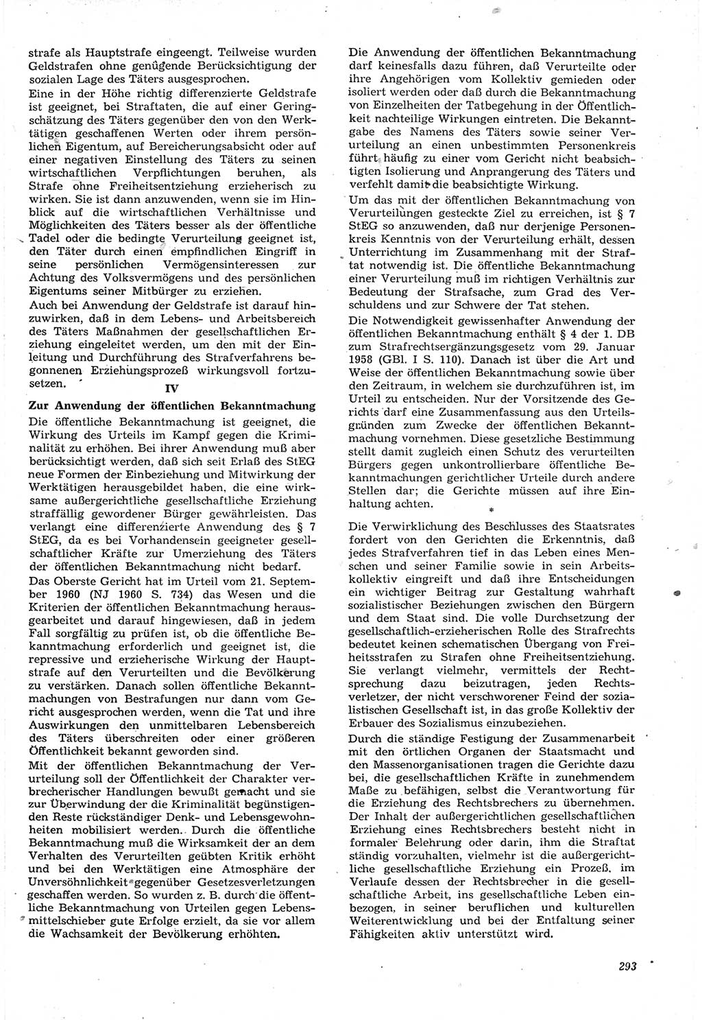 Neue Justiz (NJ), Zeitschrift für Recht und Rechtswissenschaft [Deutsche Demokratische Republik (DDR)], 15. Jahrgang 1961, Seite 293 (NJ DDR 1961, S. 293)