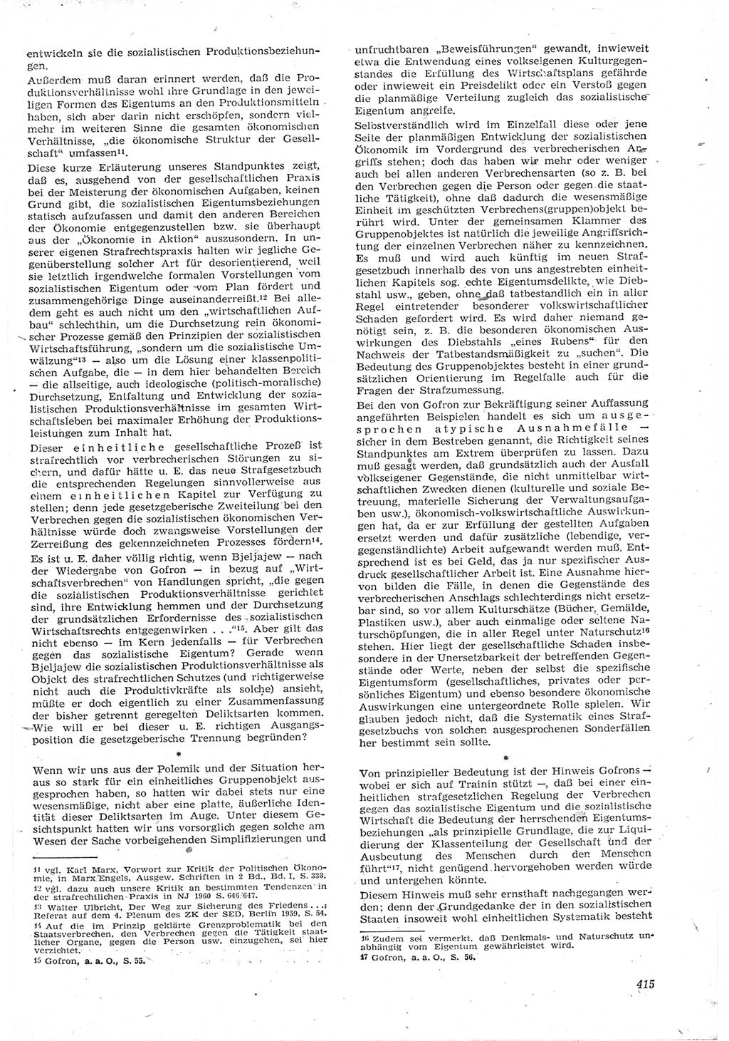 Neue Justiz (NJ), Zeitschrift für Recht und Rechtswissenschaft [Deutsche Demokratische Republik (DDR)], 15. Jahrgang 1961, Seite 415 (NJ DDR 1961, S. 415)