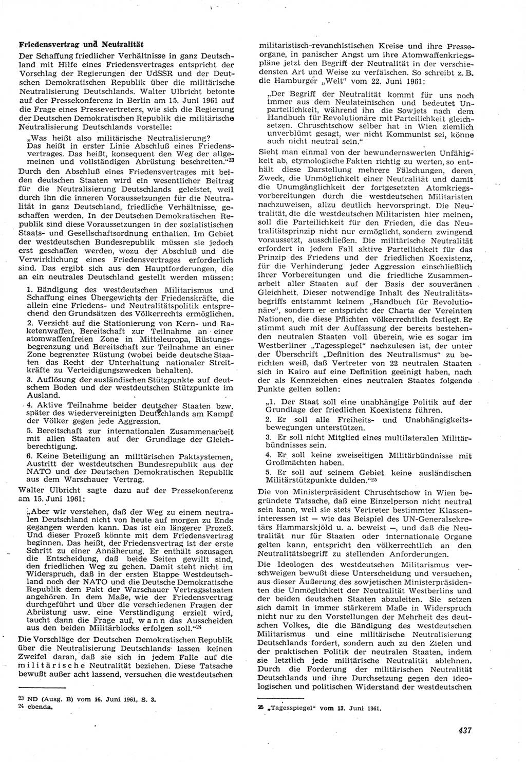 Neue Justiz (NJ), Zeitschrift für Recht und Rechtswissenschaft [Deutsche Demokratische Republik (DDR)], 15. Jahrgang 1961, Seite 437 (NJ DDR 1961, S. 437)