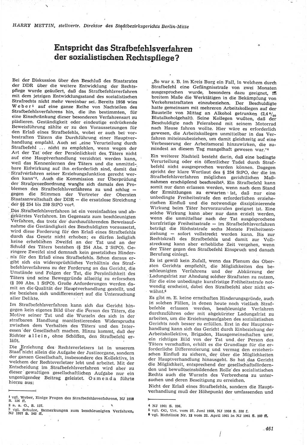 Neue Justiz (NJ), Zeitschrift für Recht und Rechtswissenschaft [Deutsche Demokratische Republik (DDR)], 15. Jahrgang 1961, Seite 461 (NJ DDR 1961, S. 461)