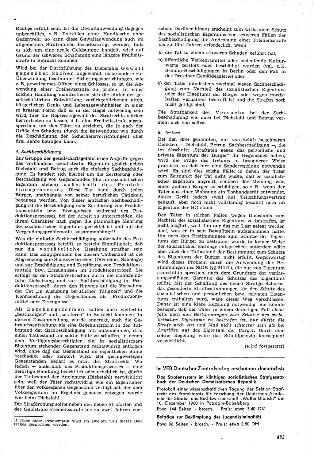 Neue Justiz (NJ), Zeitschrift für Recht und Rechtswissenschaft [Deutsche Demokratische Republik (DDR)], 15. Jahrgang 1961, Seite 483 (NJ DDR 1961, S. 483)
