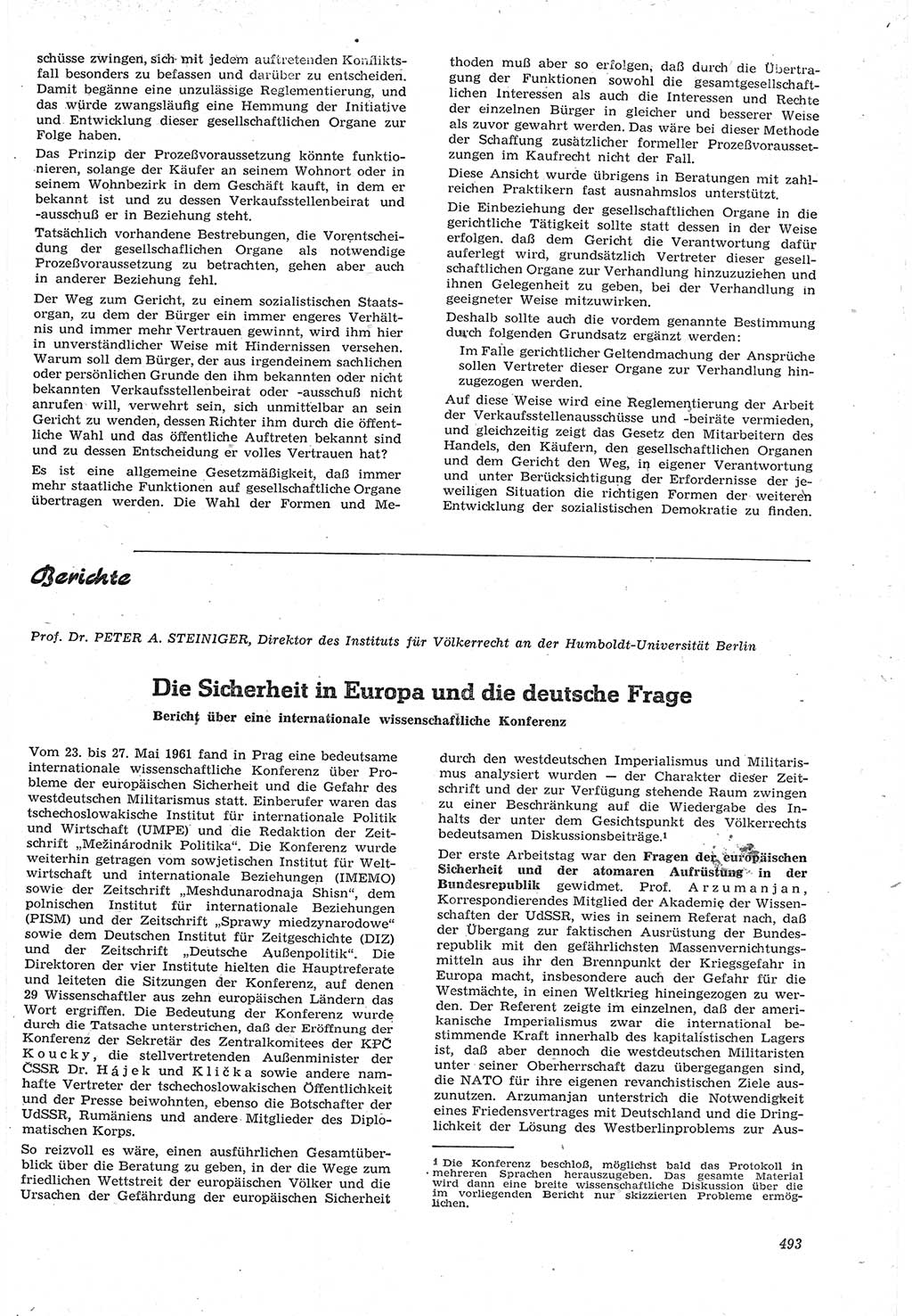 Neue Justiz (NJ), Zeitschrift für Recht und Rechtswissenschaft [Deutsche Demokratische Republik (DDR)], 15. Jahrgang 1961, Seite 493 (NJ DDR 1961, S. 493)