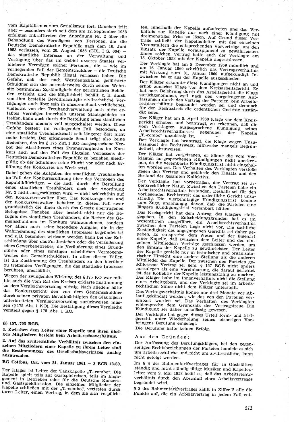 Neue Justiz (NJ), Zeitschrift für Recht und Rechtswissenschaft [Deutsche Demokratische Republik (DDR)], 15. Jahrgang 1961, Seite 511 (NJ DDR 1961, S. 511)