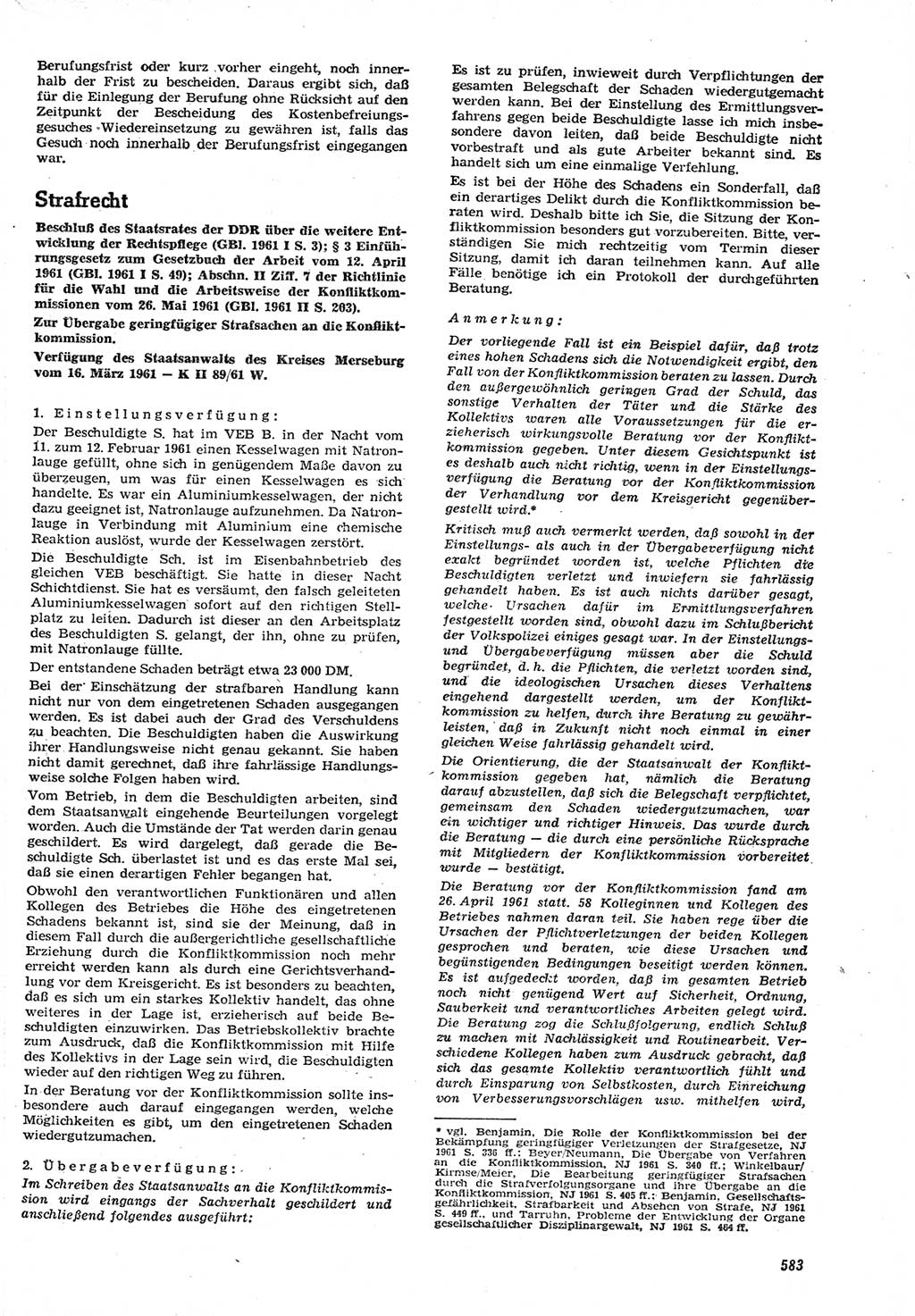Neue Justiz (NJ), Zeitschrift für Recht und Rechtswissenschaft [Deutsche Demokratische Republik (DDR)], 15. Jahrgang 1961, Seite 583 (NJ DDR 1961, S. 583)