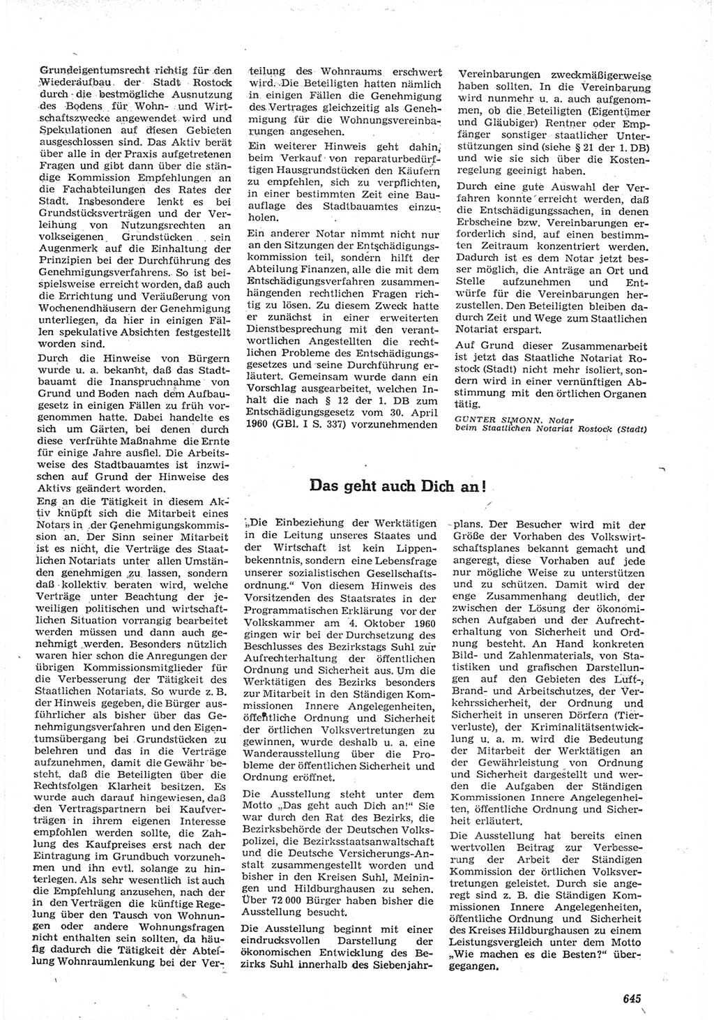 Neue Justiz (NJ), Zeitschrift für Recht und Rechtswissenschaft [Deutsche Demokratische Republik (DDR)], 15. Jahrgang 1961, Seite 645 (NJ DDR 1961, S. 645)