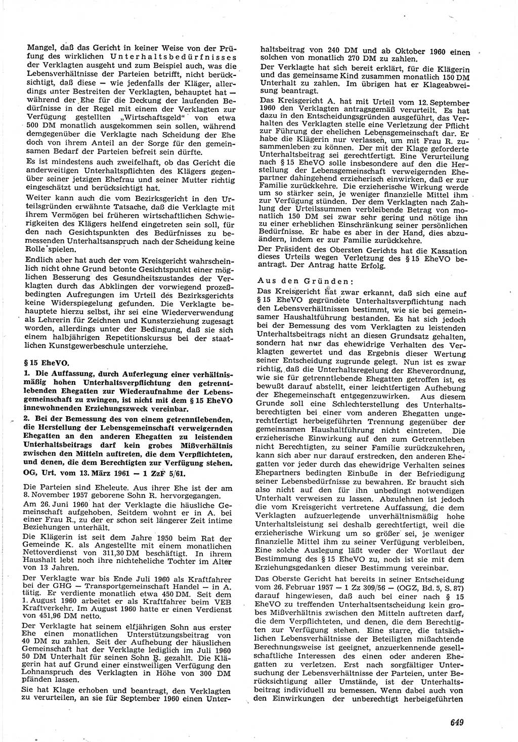 Neue Justiz (NJ), Zeitschrift für Recht und Rechtswissenschaft [Deutsche Demokratische Republik (DDR)], 15. Jahrgang 1961, Seite 649 (NJ DDR 1961, S. 649)
