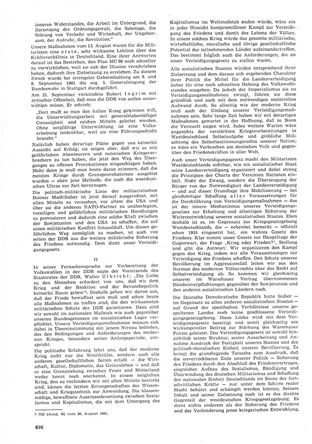 Neue Justiz (NJ), Zeitschrift für Recht und Rechtswissenschaft [Deutsche Demokratische Republik (DDR)], 15. Jahrgang 1961, Seite 696 (NJ DDR 1961, S. 696)