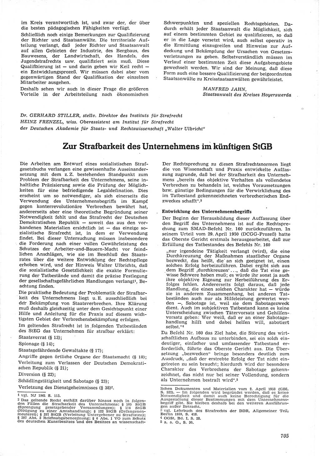 Neue Justiz (NJ), Zeitschrift für Recht und Rechtswissenschaft [Deutsche Demokratische Republik (DDR)], 15. Jahrgang 1961, Seite 705 (NJ DDR 1961, S. 705)