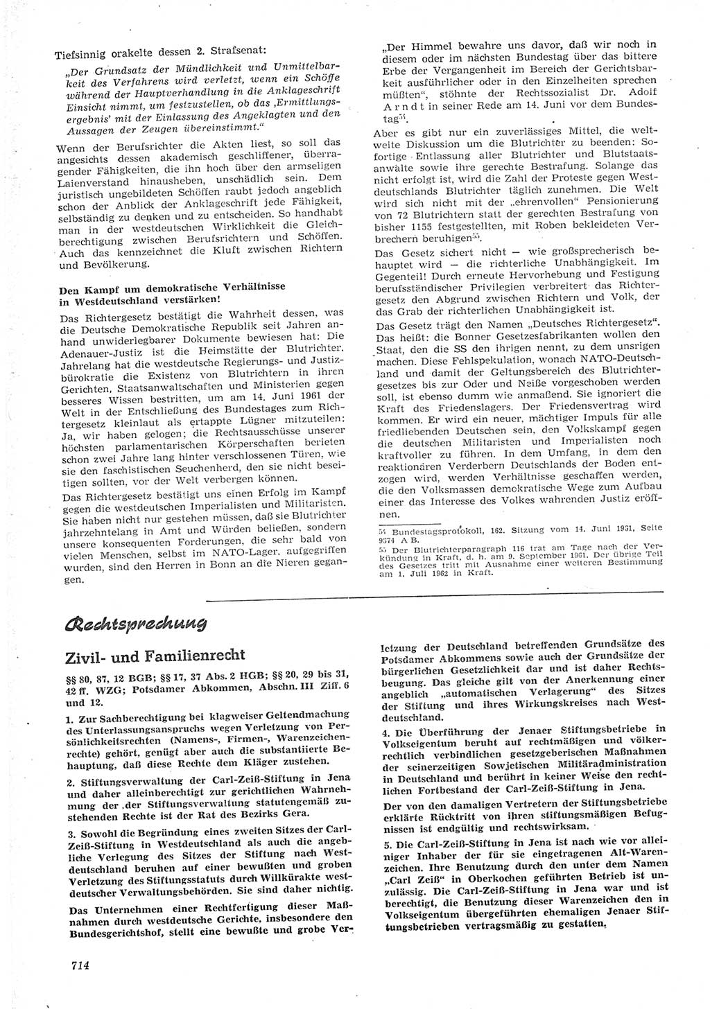 Neue Justiz (NJ), Zeitschrift für Recht und Rechtswissenschaft [Deutsche Demokratische Republik (DDR)], 15. Jahrgang 1961, Seite 714 (NJ DDR 1961, S. 714)