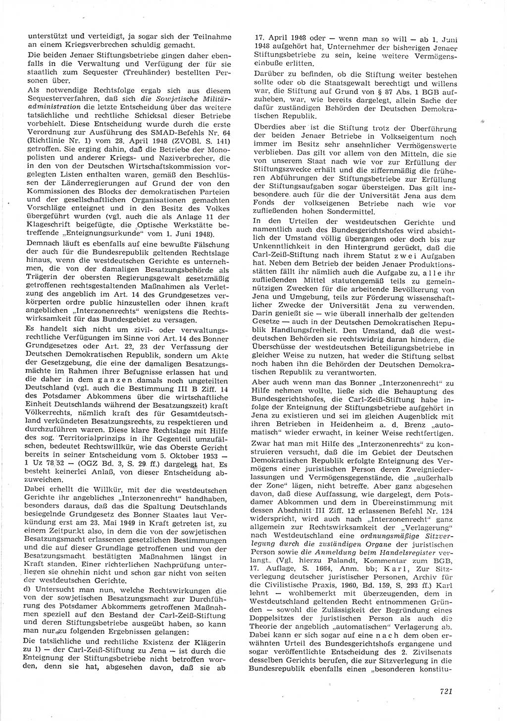 Neue Justiz (NJ), Zeitschrift für Recht und Rechtswissenschaft [Deutsche Demokratische Republik (DDR)], 15. Jahrgang 1961, Seite 721 (NJ DDR 1961, S. 721)