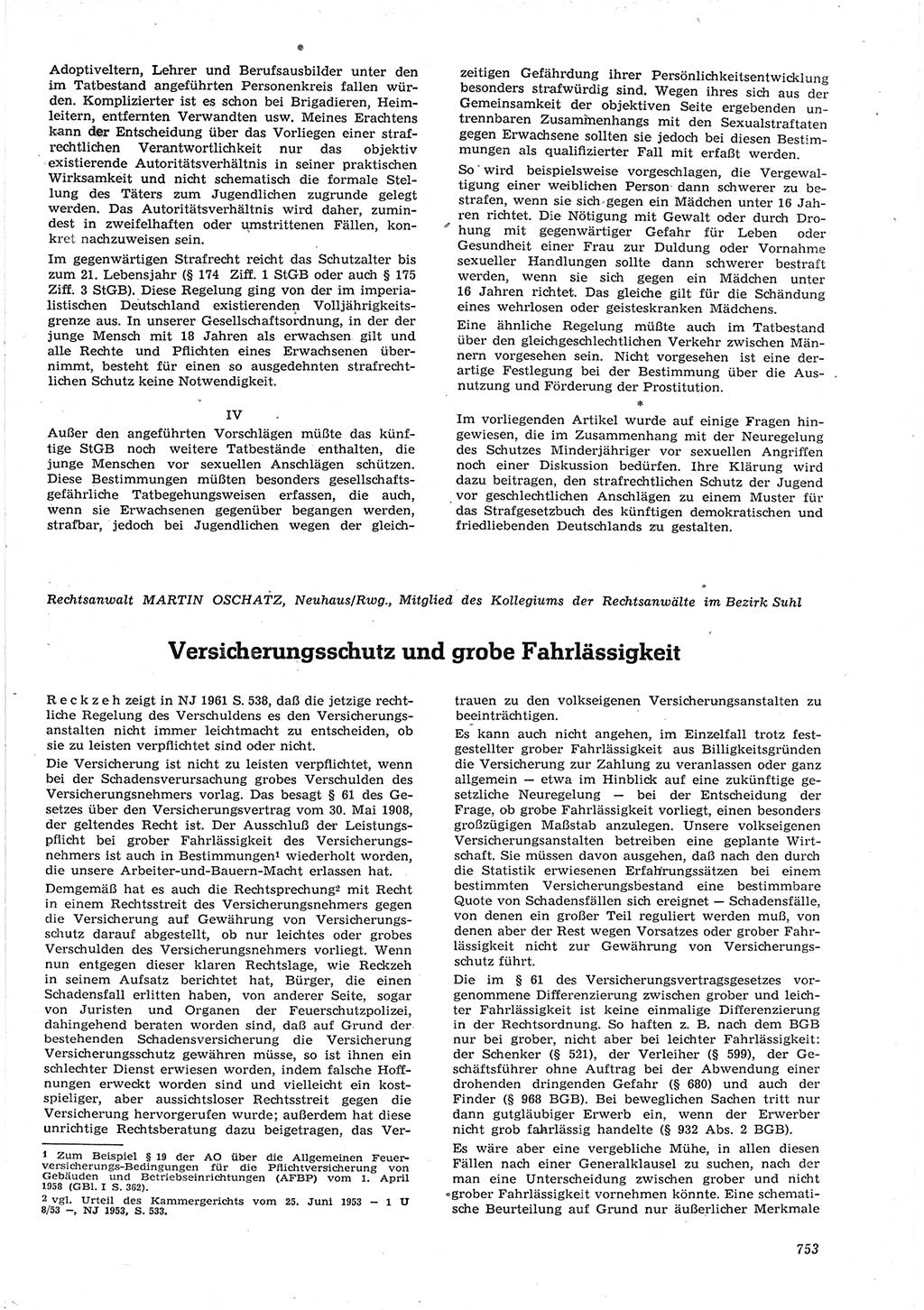 Neue Justiz (NJ), Zeitschrift für Recht und Rechtswissenschaft [Deutsche Demokratische Republik (DDR)], 15. Jahrgang 1961, Seite 753 (NJ DDR 1961, S. 753)