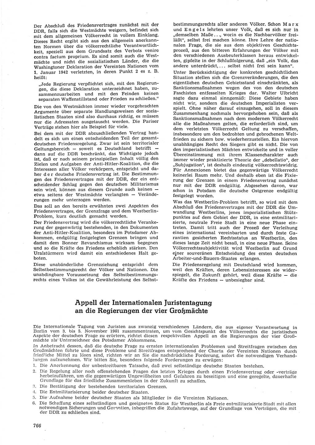 Neue Justiz (NJ), Zeitschrift für Recht und Rechtswissenschaft [Deutsche Demokratische Republik (DDR)], 15. Jahrgang 1961, Seite 766 (NJ DDR 1961, S. 766)